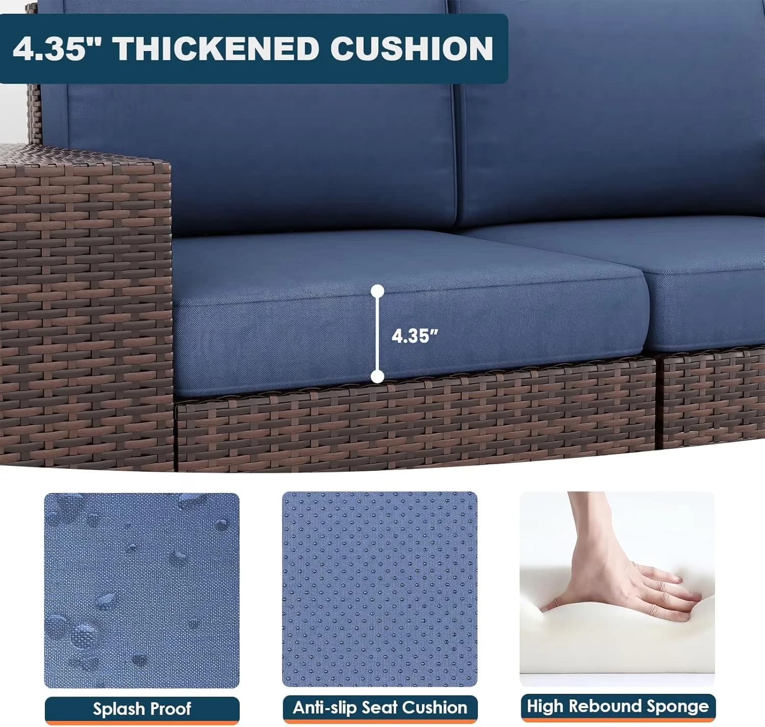 Stylish Patio Conversation Set with Weatherproof, Thicker cushions and backrests. - Blue Model 38B28D