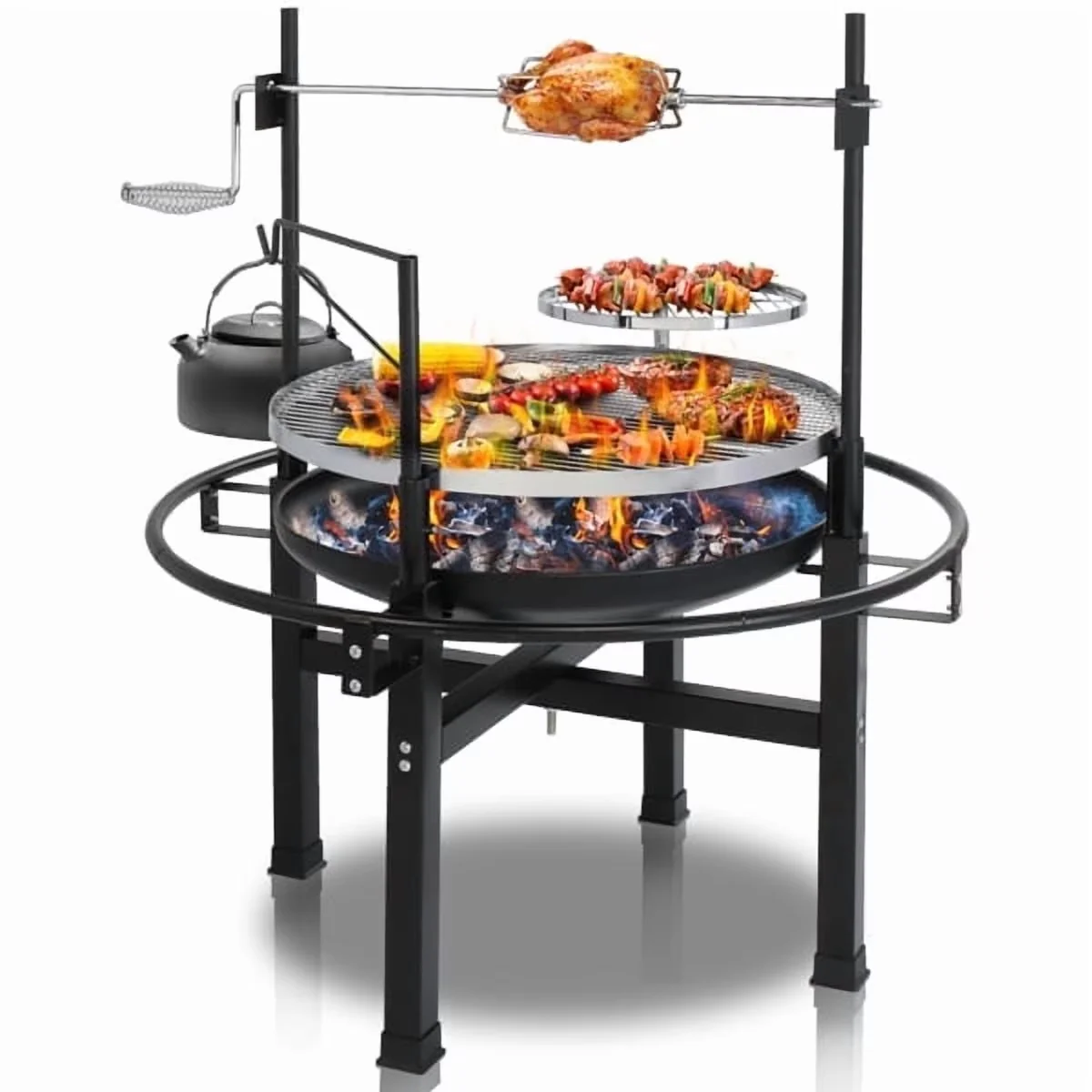 Reliable Charcoal Grill with Adjustable Charcoal Tray, Black, Wood Burning Fire Pit BBQ Combo - Black Metal Model 971894
