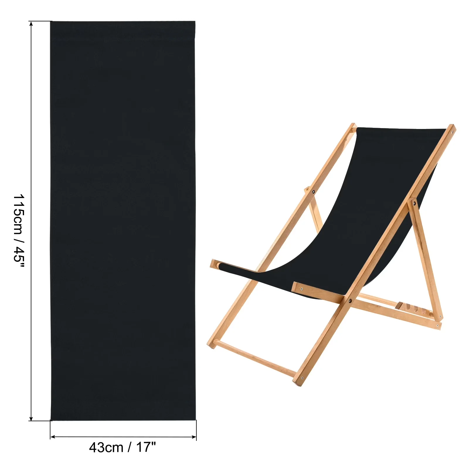 Premium Beach Chair with Waterproof, 45 x 17" Replacement Fabric Oxford - Black for Patio Model ADC3A7
