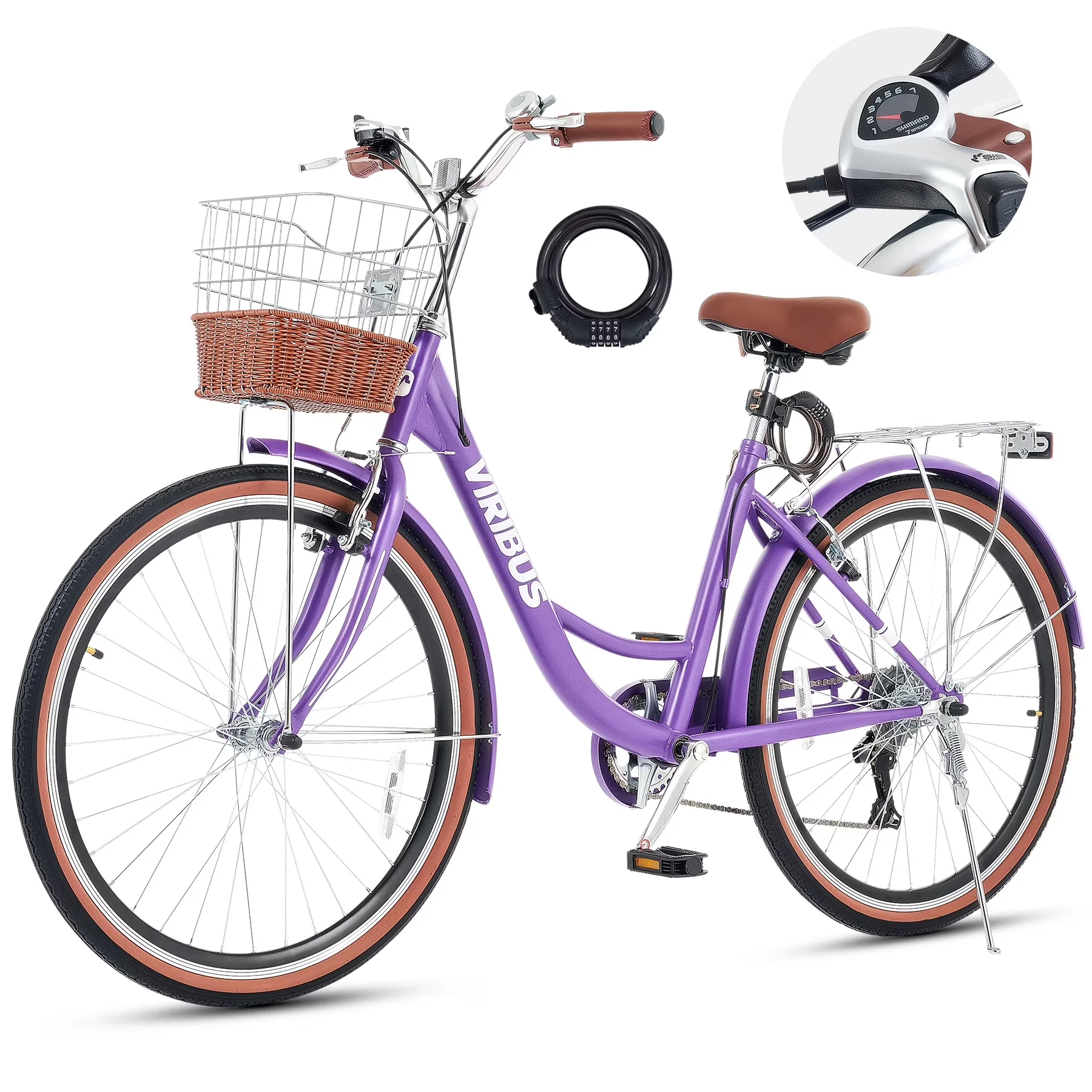Efficient Cruiser Bike with Waterproof, 24" Beach - Purple - Quality Construction Model B4C0B6