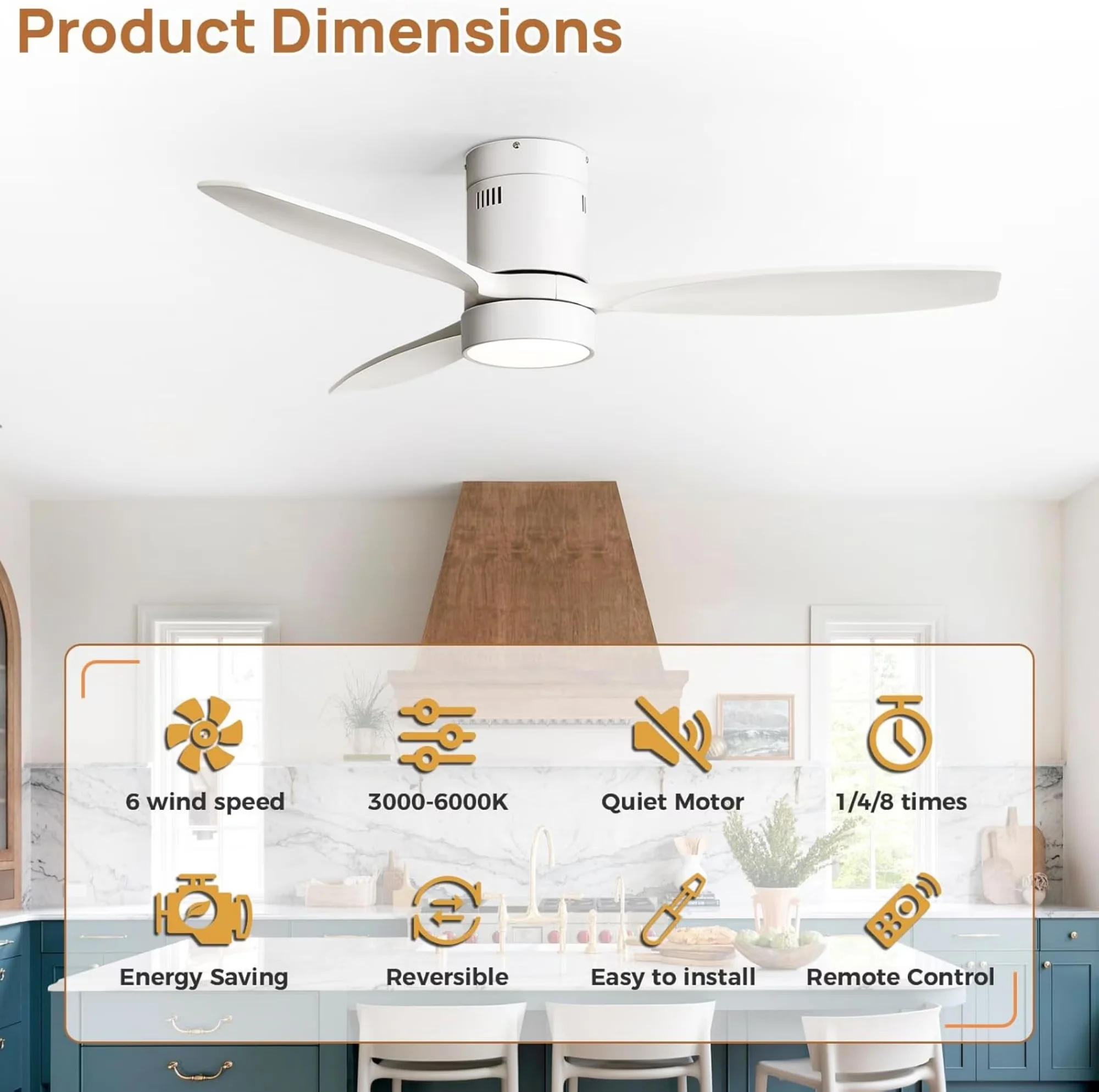 Premium Ceiling Fan with LED, Remote Controlled, Dimmable - White for Bedroom Model 658099