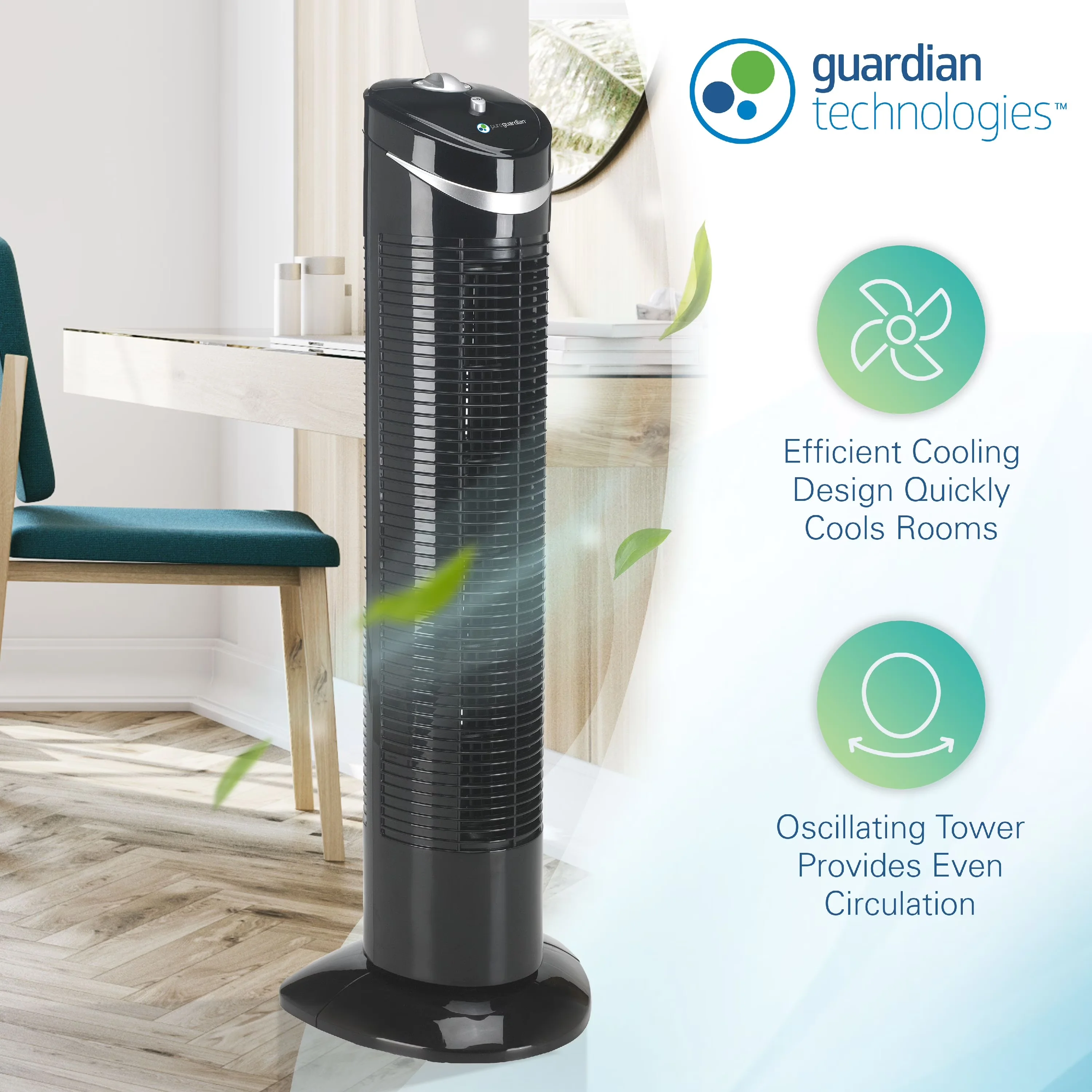 Fans In Cooling Professional with Oscillating, New, DIMENSIONS - 10.24 x 10.24 x 29.33 in - Plastic Black Model 9E9A75
