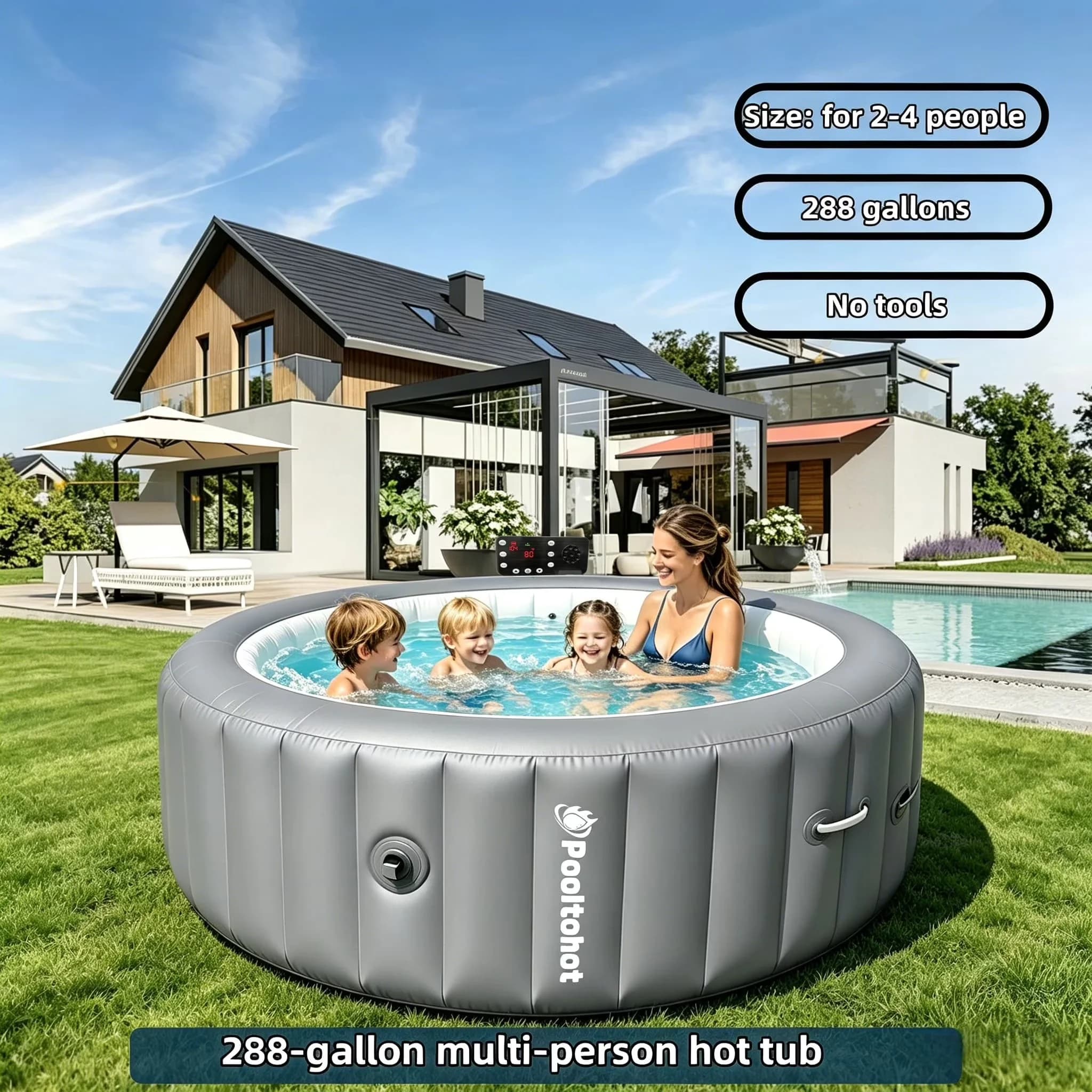 Modern Hot Tub with Energy Efficient, Insulated, Inflatable - 2-4 for Everyday Use Model 71E960