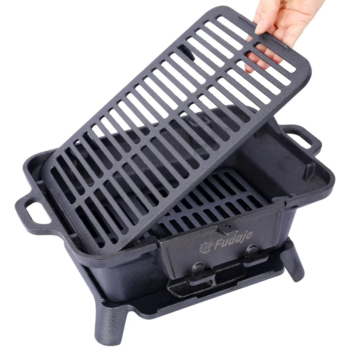 Compact Flat Top Grill with Portable, Portable Charcoal BBQ, Cast Iron Hibachi - Iron for Outdoor, Camping Model B4E448