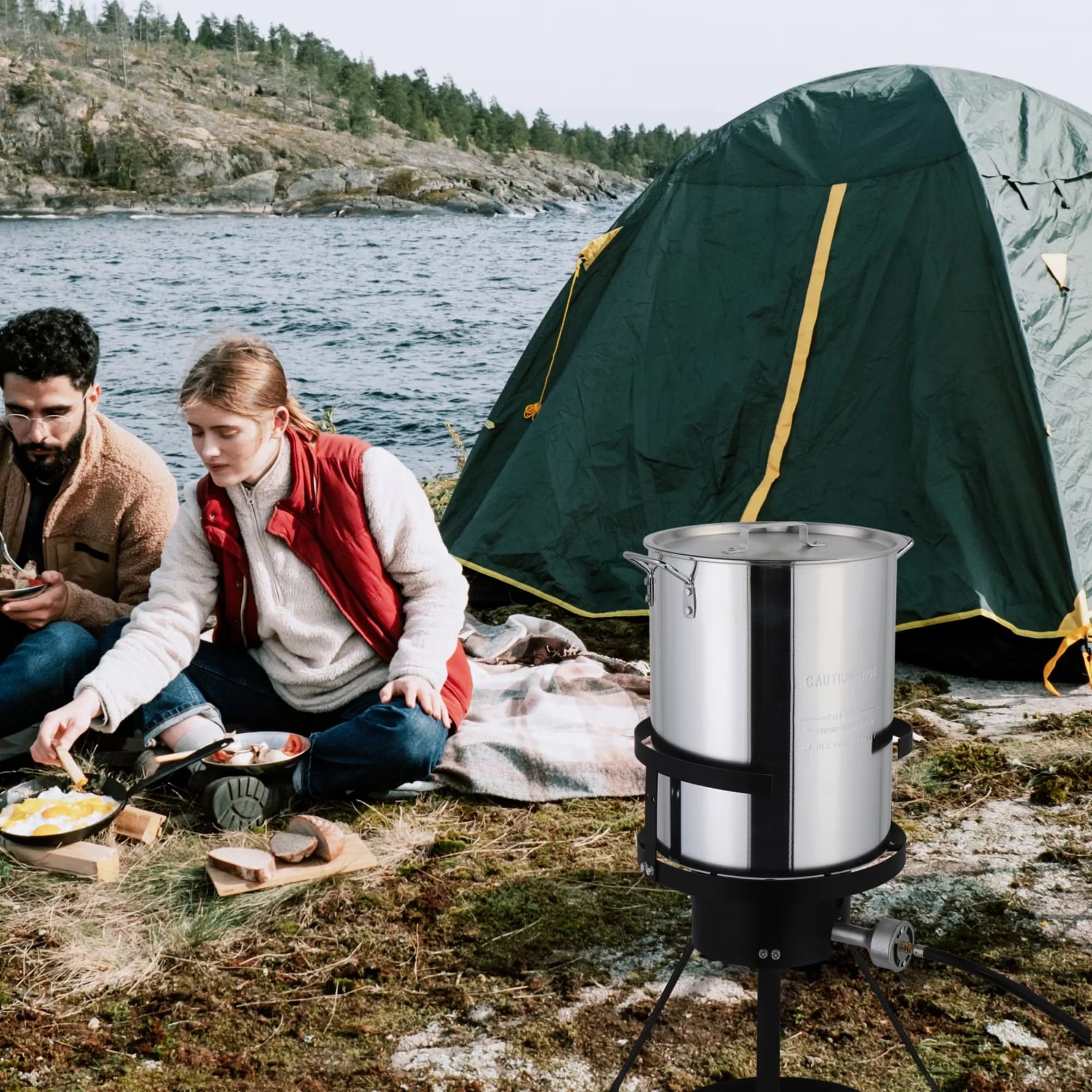 Outdoor Fryer Premium with 55000 BTU, Fish Fryers Cooking, Deep - Silver Aluminum Model 61EE8F