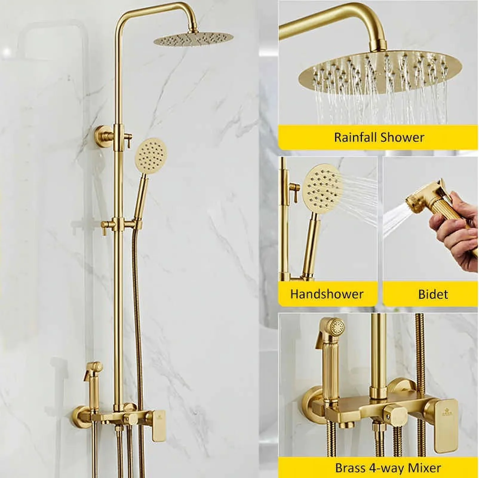 Quality Shower Head with Hot And Cold, Biget - Brass Gold Solid - Professional Series Model 4B934C