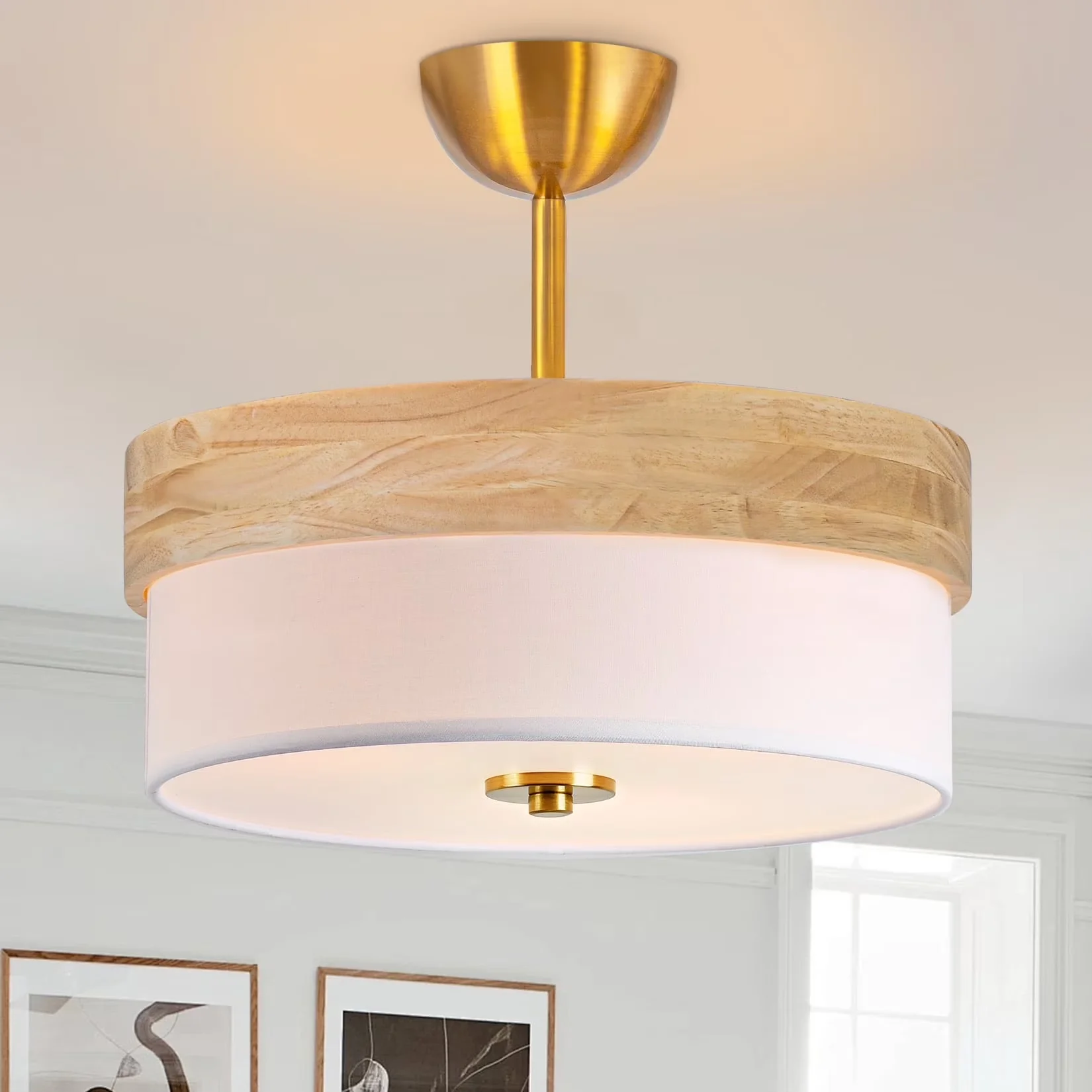 Classic Ceiling Lights Fixture with LED, Modern, Semi Flush Mount Light - Metal And Fabric White for Bedroom Model 297DD0
