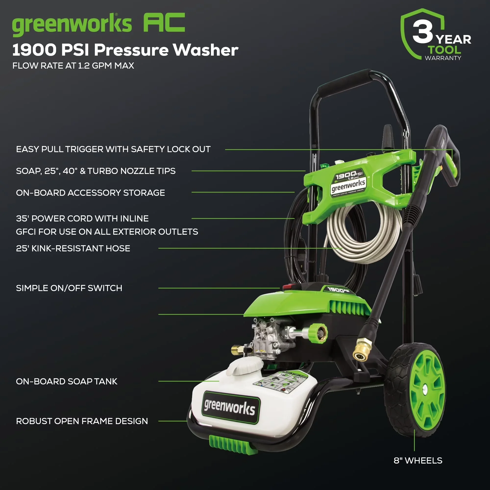 Pressure Washer Versatile with Kink Free Hose, Quick Connect Tips, 90-day Limited Tool Warranty - Model 0A9C79