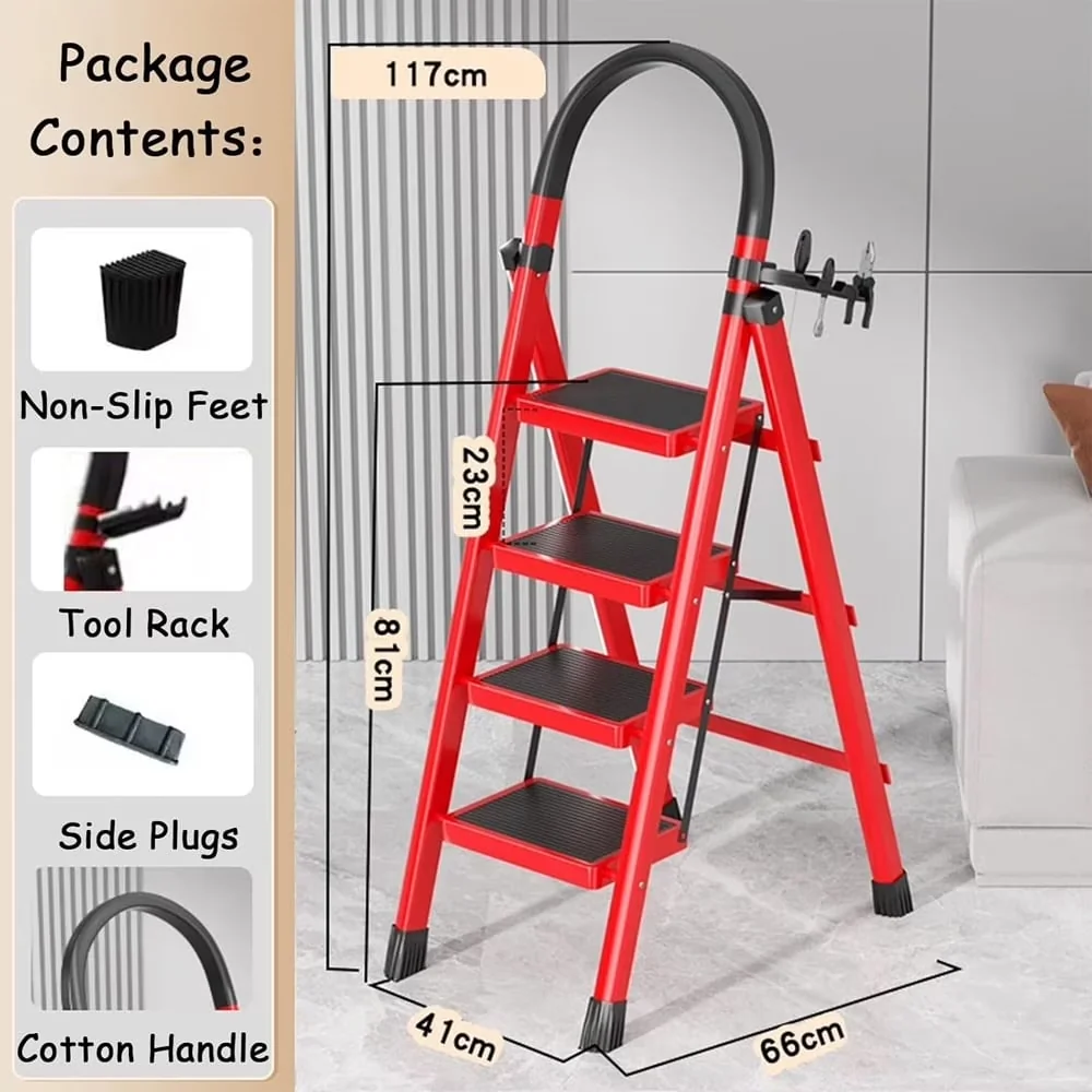 Premium Ladders And Step Stool with Foldable, Anti-Slip - Red Steel for Office Model 378C32