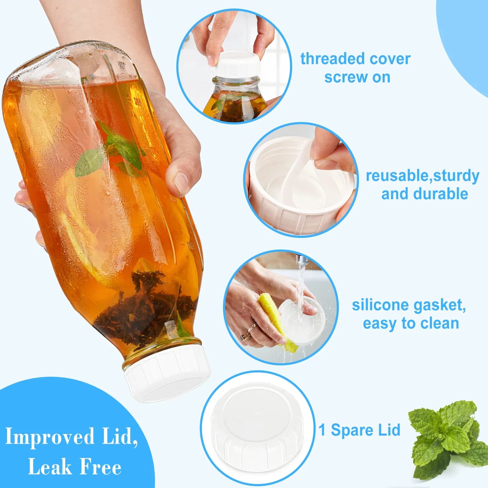 Compact Water Filtration with Syrup, 2 Pack Glass Milk Bottle, 2 Dispenser Caps - Glass Model 68E08B