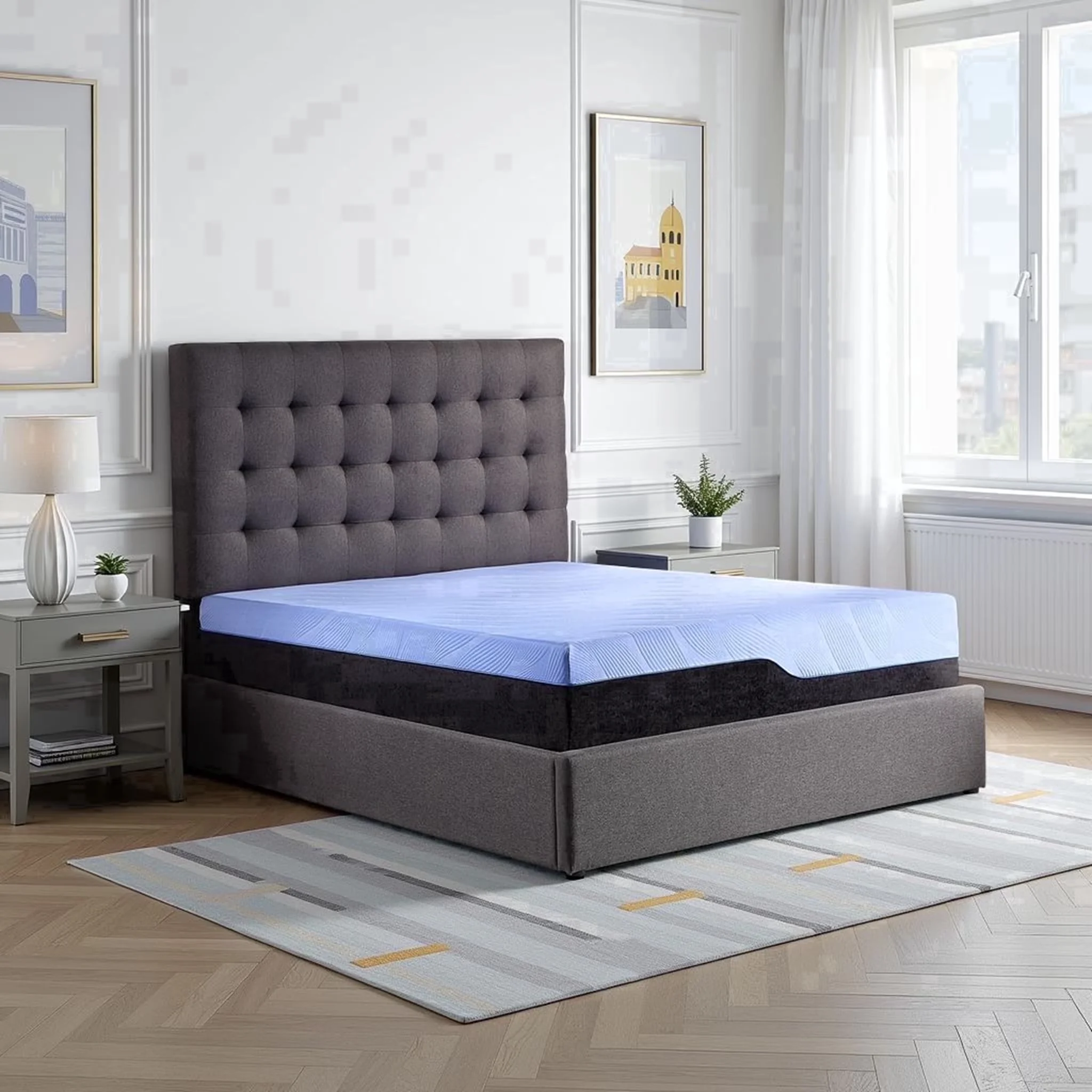 Professional Mattresses Accessory with Cooling Technology, Low Motion Transfer, Mattress-In-A-Box - Memory Foam, Coils Blue Model 1398DF