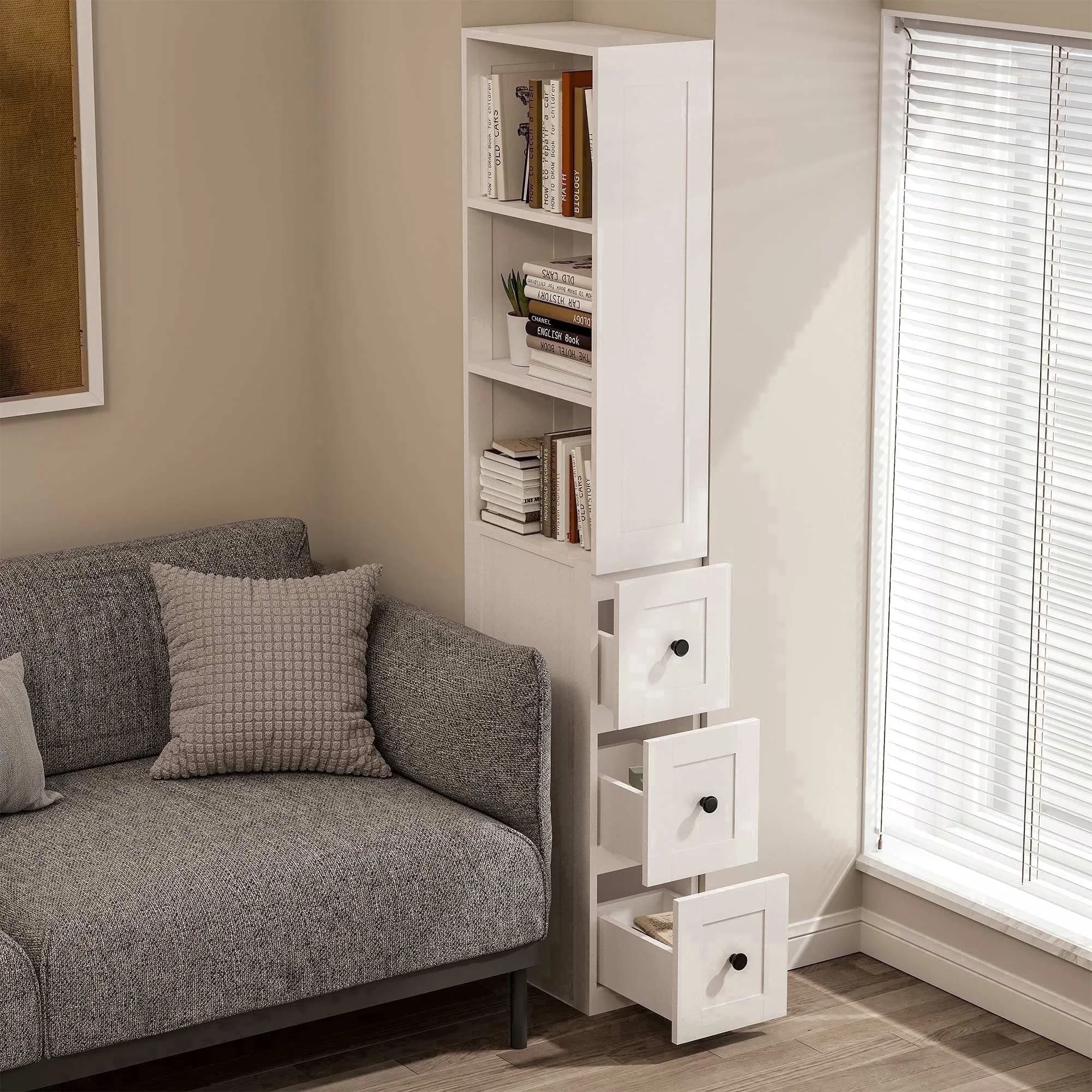 Compact Kitchen Renovation with Adjustable Shelves, Modern, Tall Thin White Storage - Medium Density Fiberboard White for Home, Kitchen Model 33C602