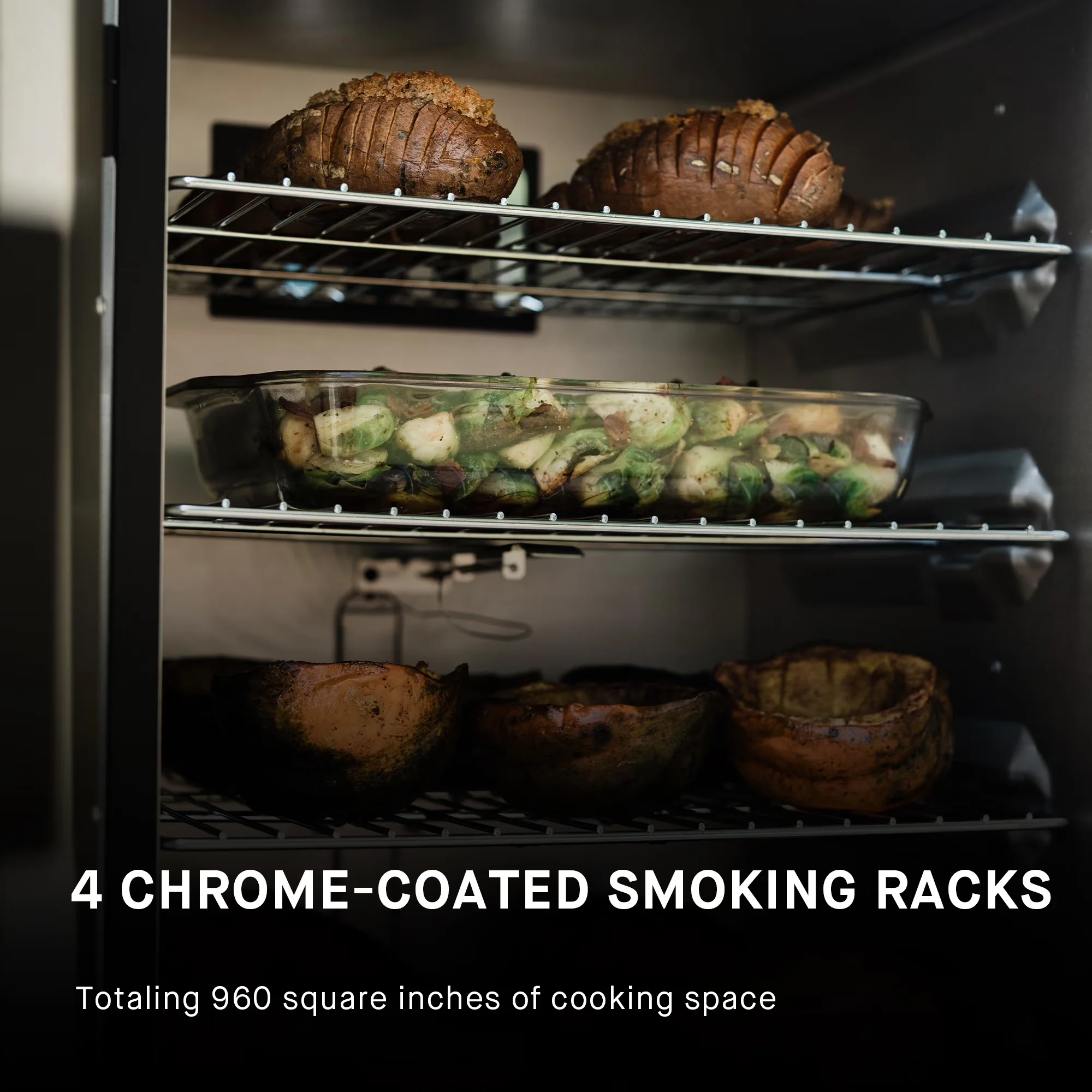 Smoker Stylish with Window, Four chrome-coated smoking racks - Stainless Steel Model D5A170
