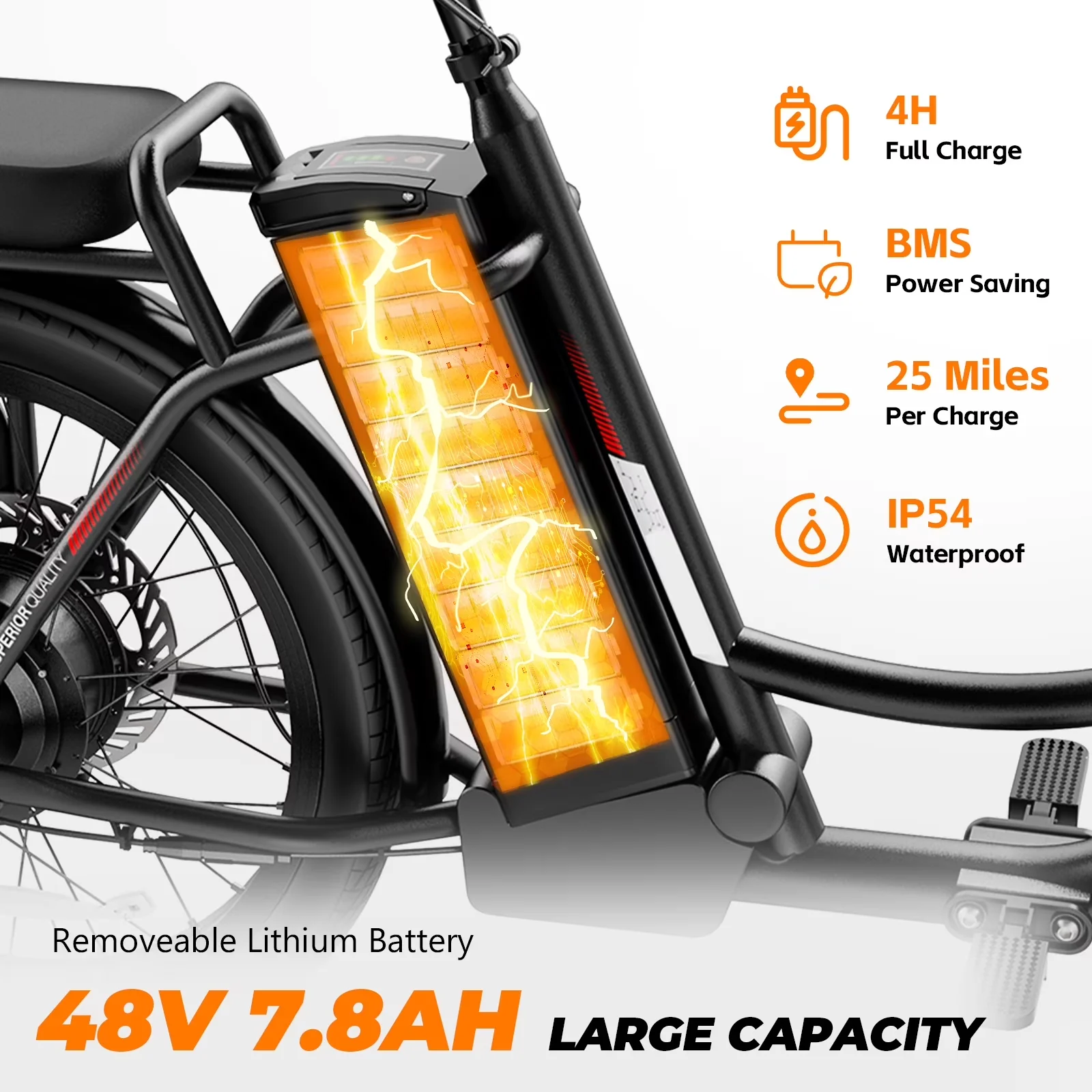 Scooter Durable with 500W, 48V, 500W Electric Bike - Black Aluminum Alloy Model 46496E