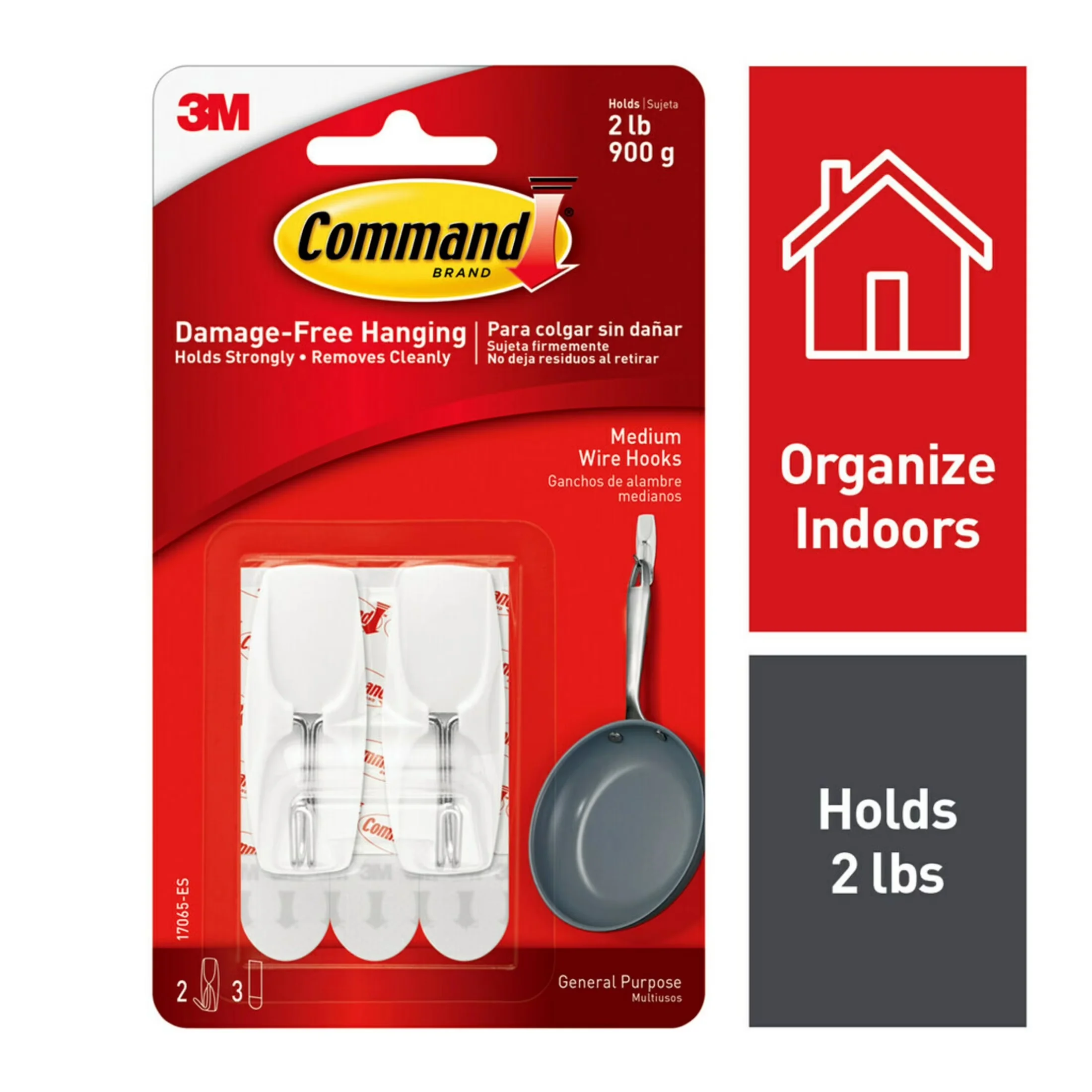 Essential Damage-Free Hanging with Easy Clean, Medium, 2 Wall Hooks - Wire White Model D90019