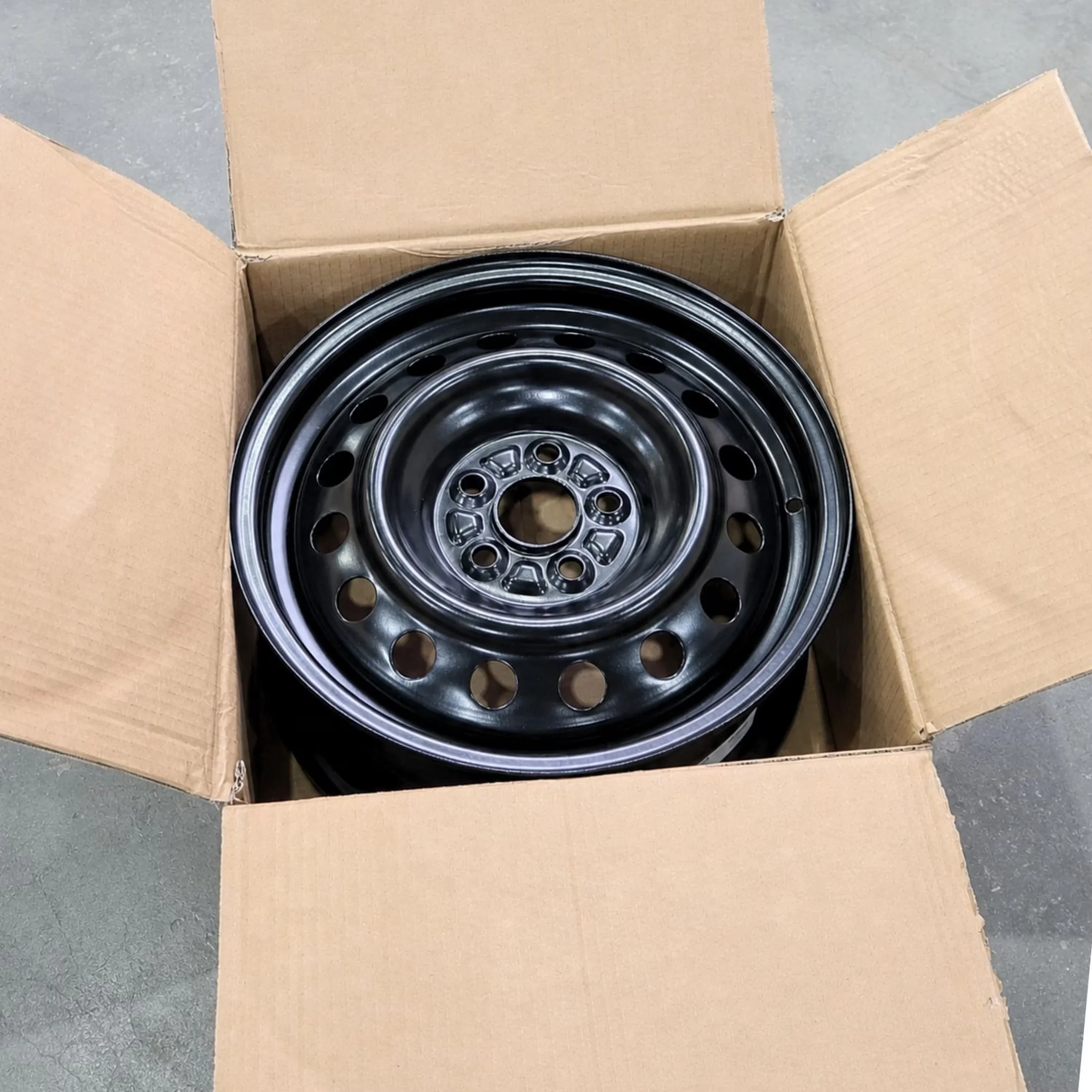 Essential Wheels And Rim with Split Spokes, 15 inch Black Steel Wheel 5x100 - Black Steel Model 66856B