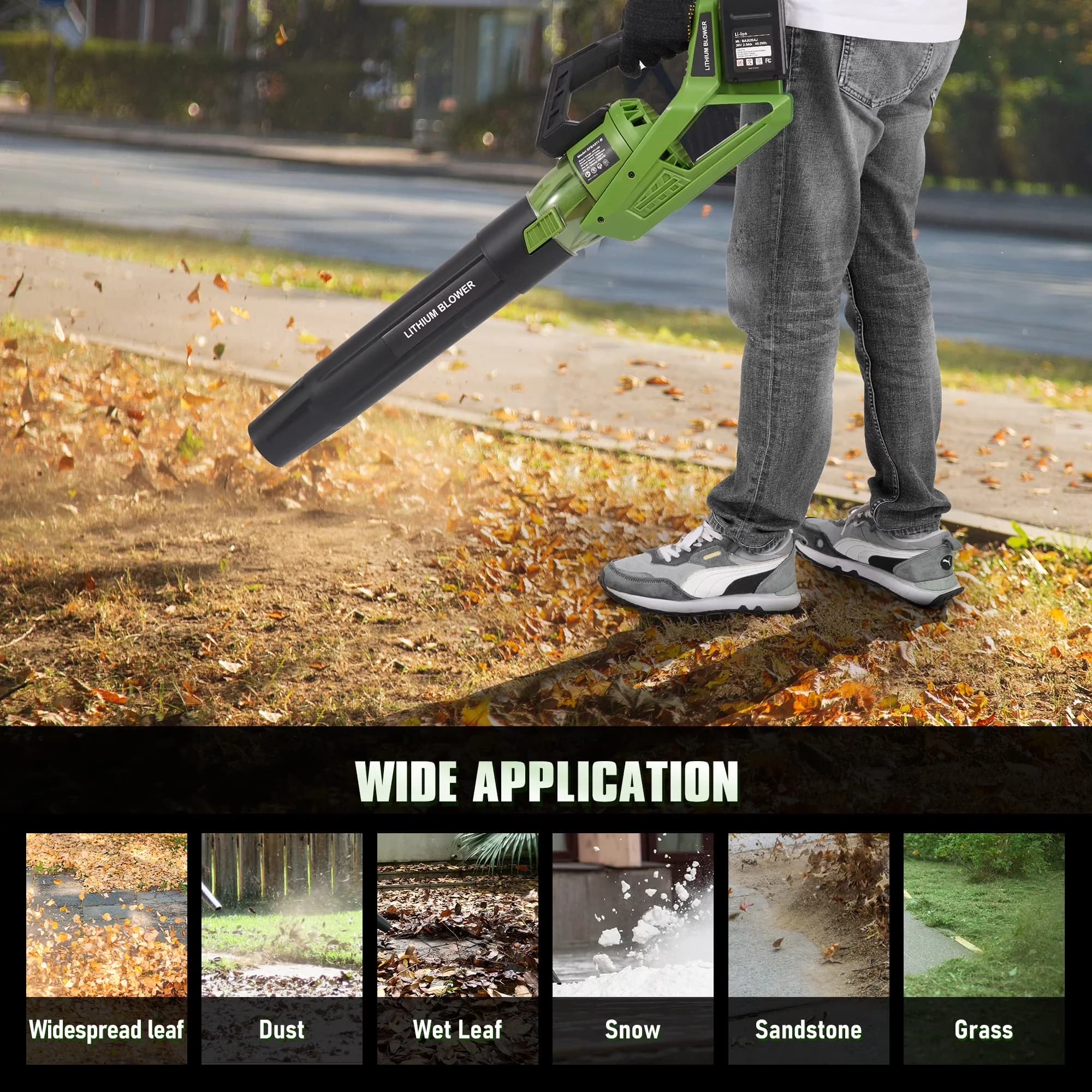 Compact Leaf Blower with Battery, 40V, 5 Speed & Turbo Mode Battery Powered for Patio, Garden - Model B40E97