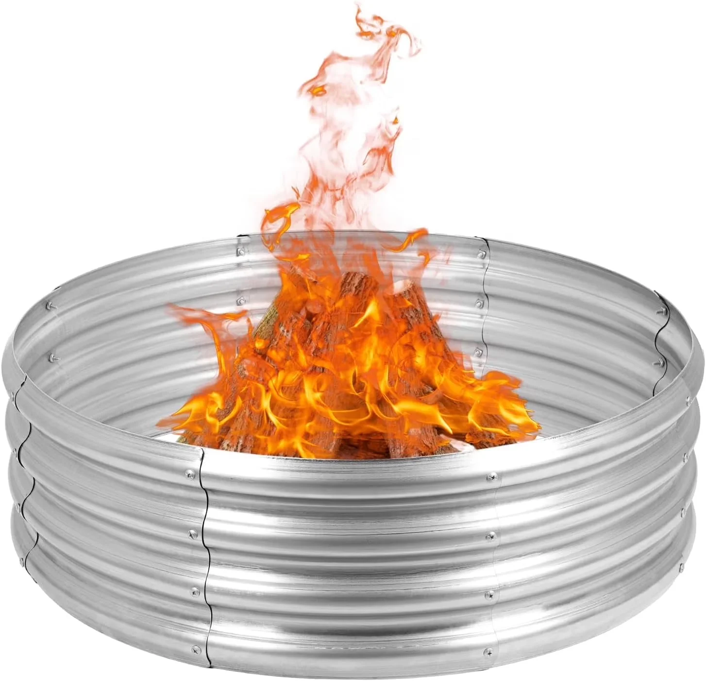 Professional Outdoor Heating with 36-Inch Galvanized Fire Pit Ring - Silver Metal for Outdoor, Camping Model DF4393