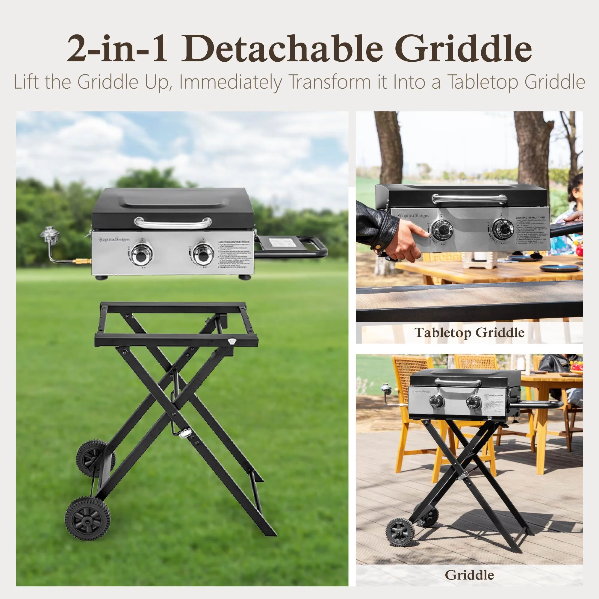 Gas Grill Durable with Portable, Potable Outdoor Propane Griddle - Steel; Stainless Steel Black Model A19D58