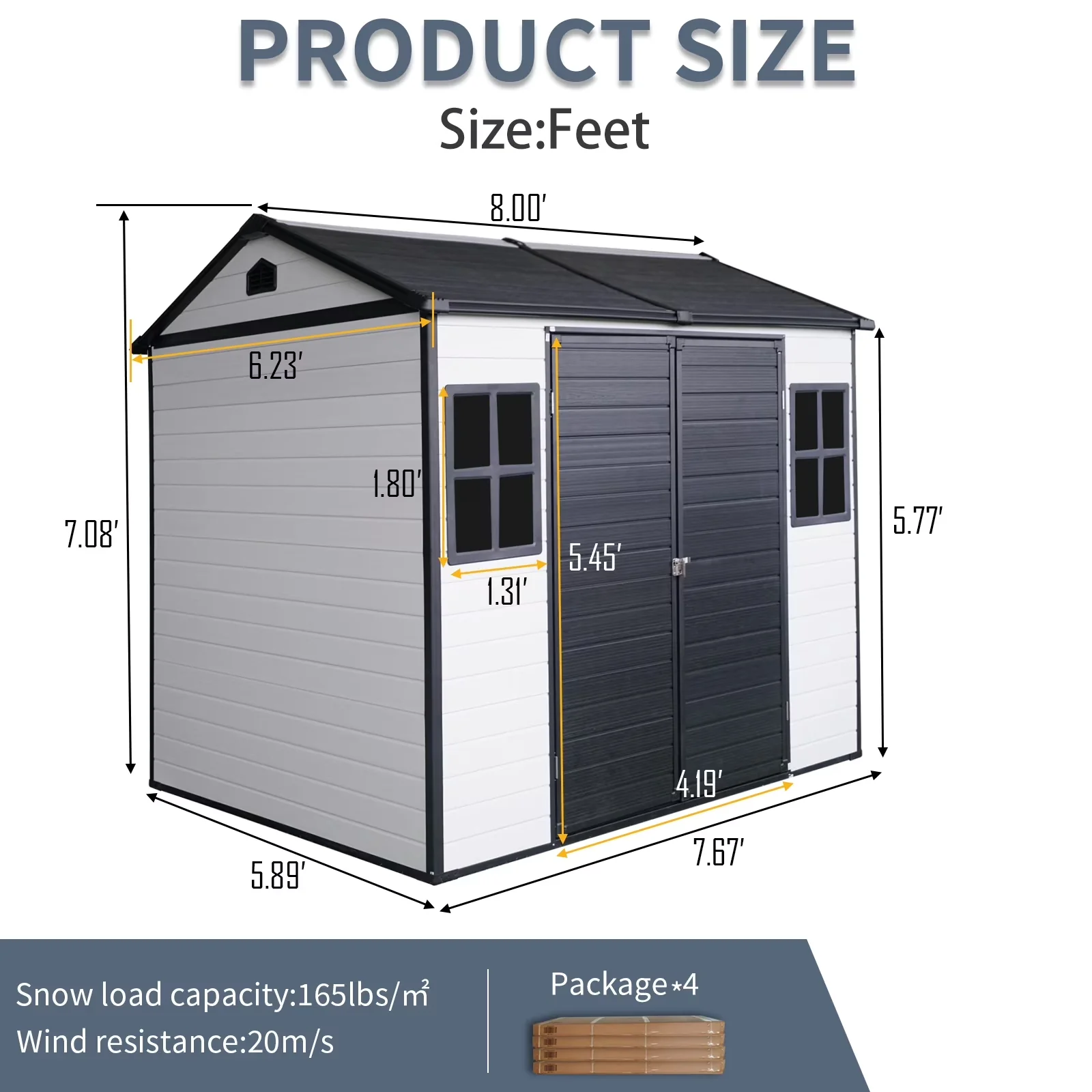 Shed Modern with Lockable Door, House Garden Tool Storage - White Polypropylene for Outdoor, Patio Model 35DEDA