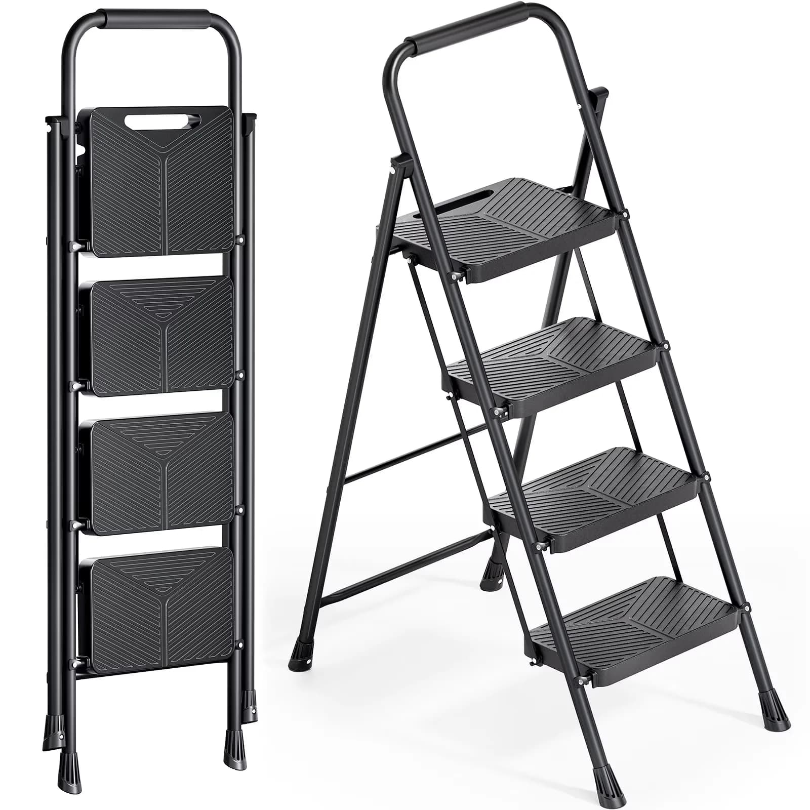 Classic Ladders And Step Stool with Easy To Clean, Lock-On Button, Pedal Size: 14.17*10.39 inch (L x W) - Black Metal, Pp for Home,... Model 743647
