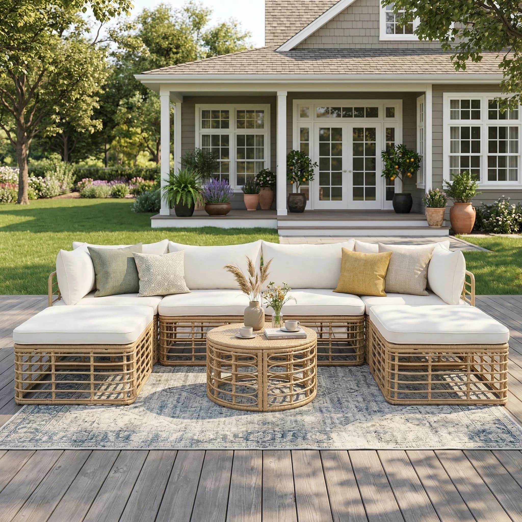 Efficient Outdoor Sofas Sectional with Contemporary, Fade Resistant - Beige Model AAA3C9