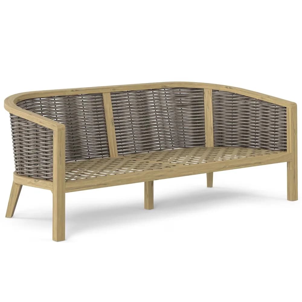 Stylish Outdoor Sofas Sectional with Weather-Resistant, Contemporary - Off-White Plastic Wicker, Acacia, Metal, Polyester Model 771D32