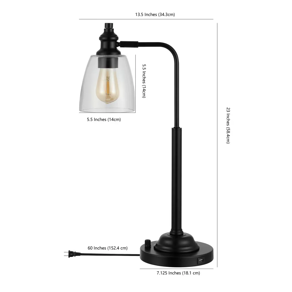 Versatile Table Lamp with LED, Mid-Century, Rino 23 in. Mid-Century Iron - Black Metal Model EDA8AF