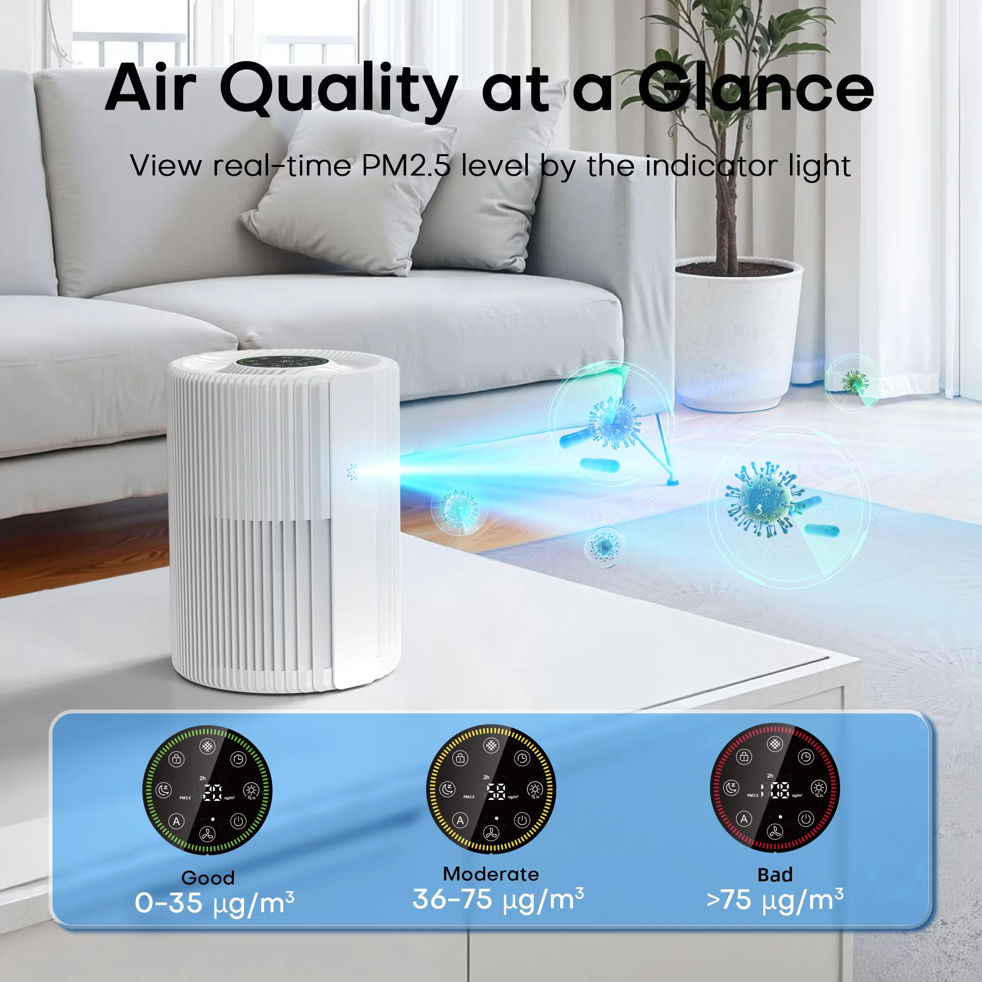 Reliable Air Purifier with Filter Change Indicator, Purifiers - White for Home Model 552E5C