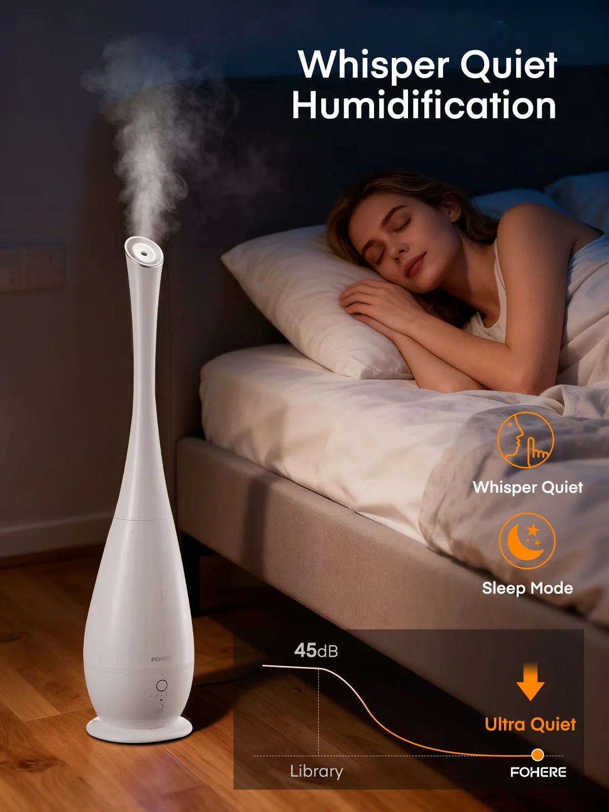 Humidifier Efficient with Empty Tank Indicator, Oil Diffuser, Adjustable Humidistat - White for Home Office, Large Model 769E41