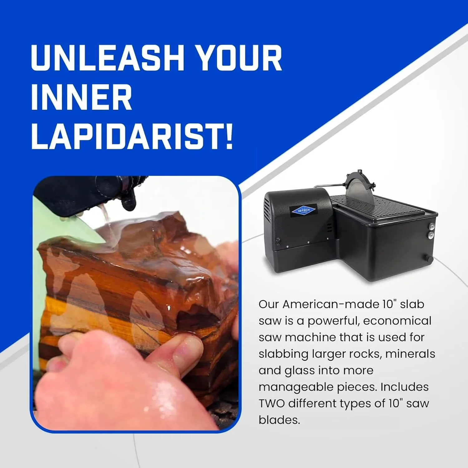 Sleek Power Saw with Compact Design, 10" Lapidary Equipment Slab, Wet - Tech Model 38654A