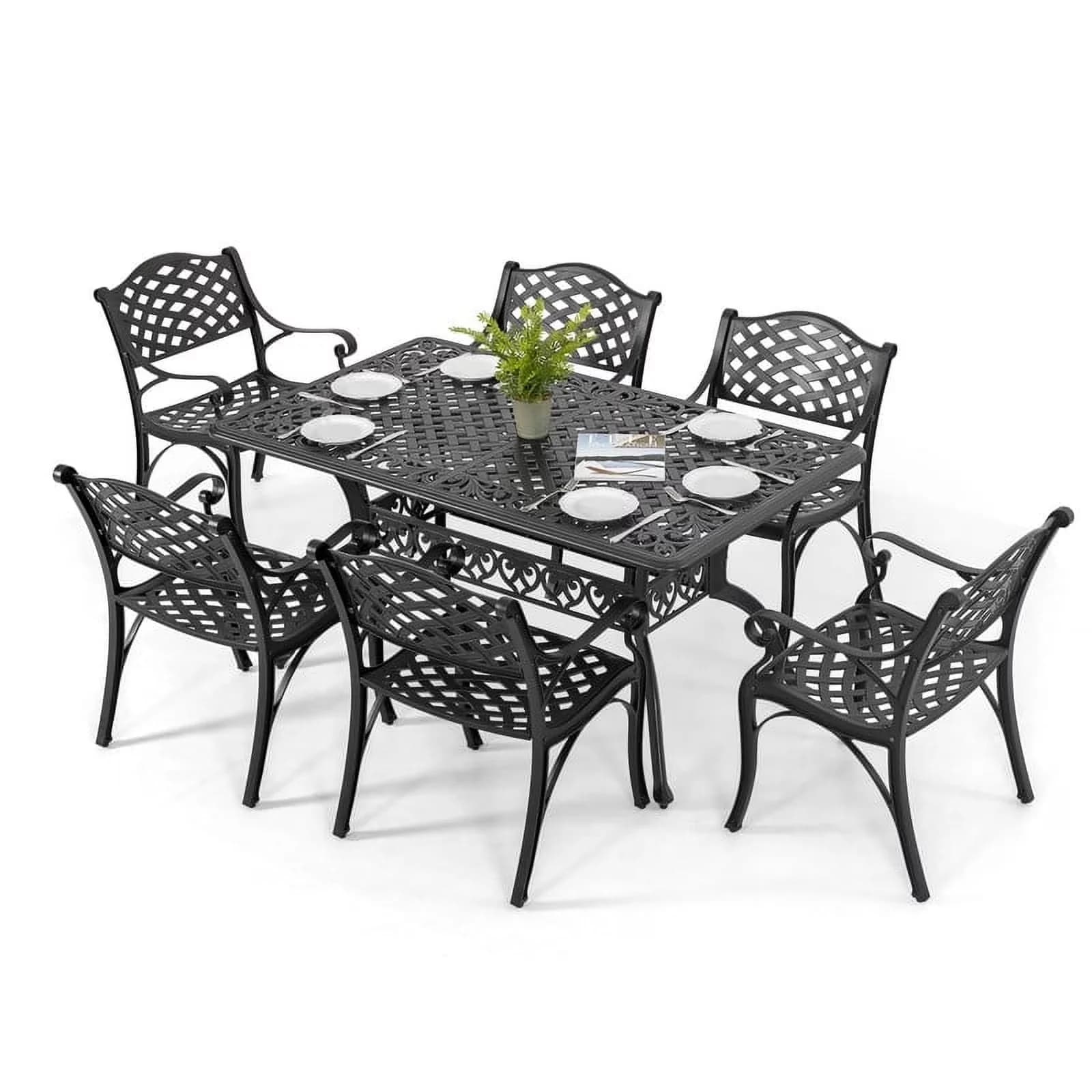 Innovative Patio Dining Set with 7-Piece Cast Aluminum Outdoor - Aluminum Black for Outdoor Model 568C06