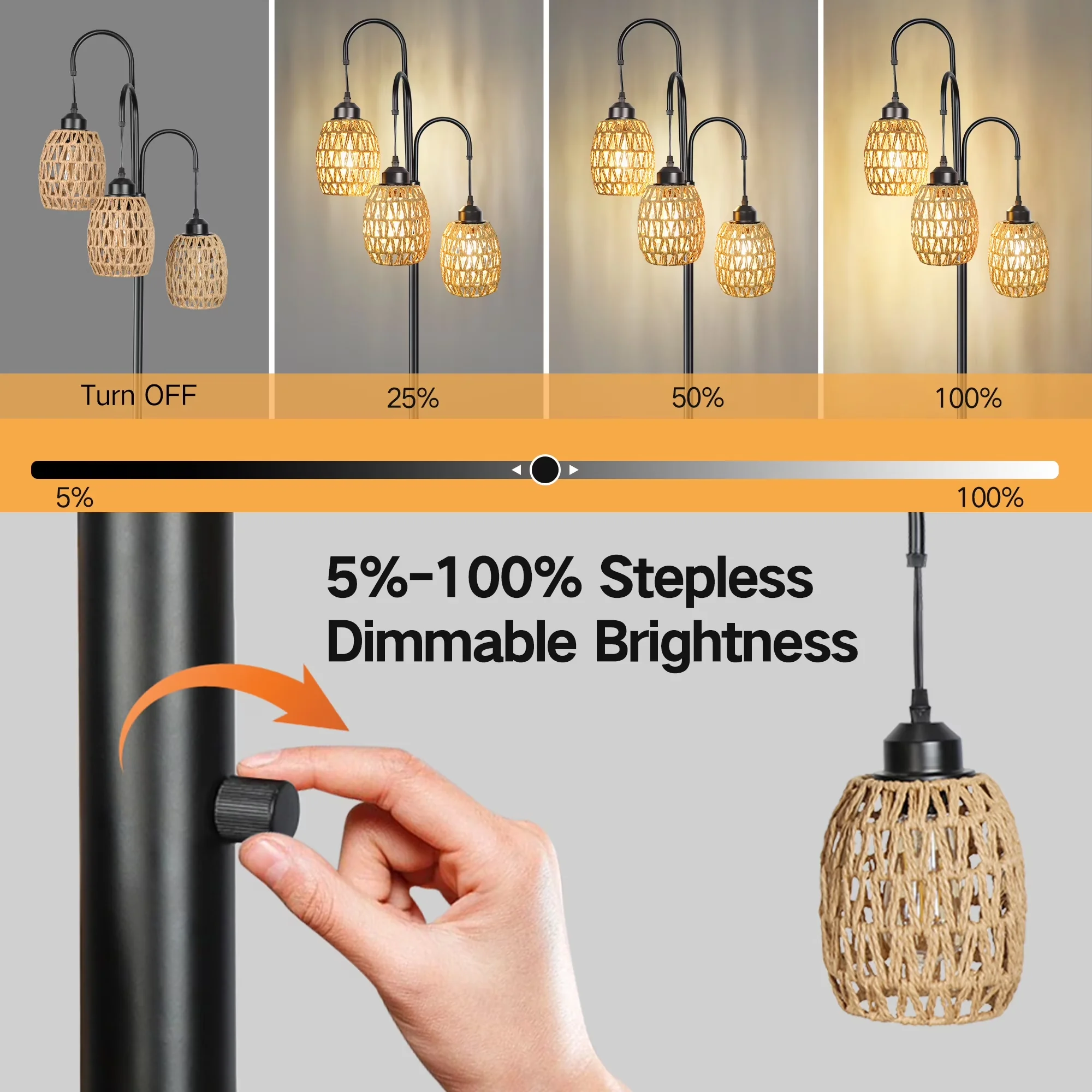 Classic Floor Lamp with LED, Bohemian, Dimmable - Black Metal for Living Room Model D4ACD5