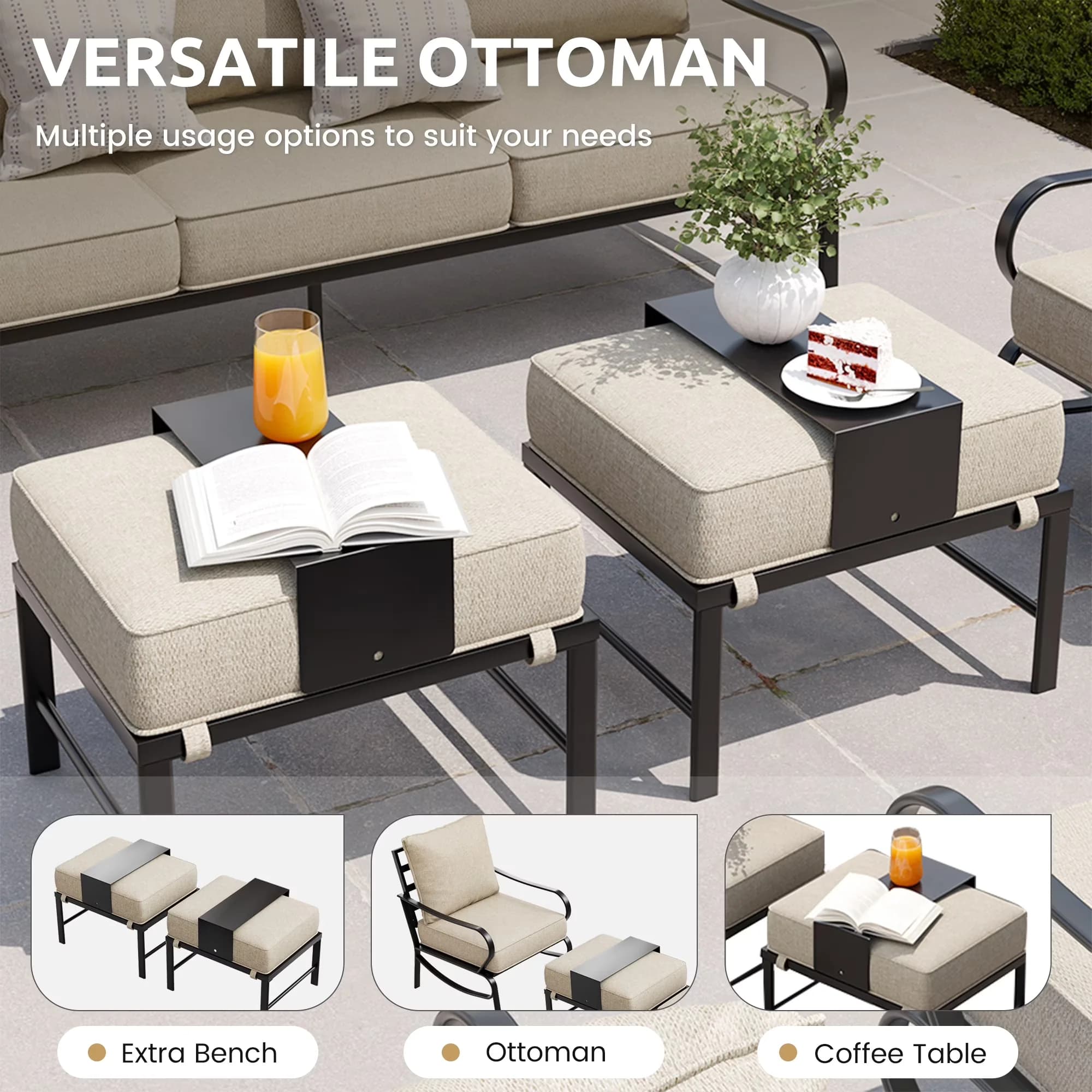 Classic Outdoor Sofas Sectional with Waterproof, Modern, 【Spacious Outdoor Seating Design】 - Beige for Garden Model BBAE84
