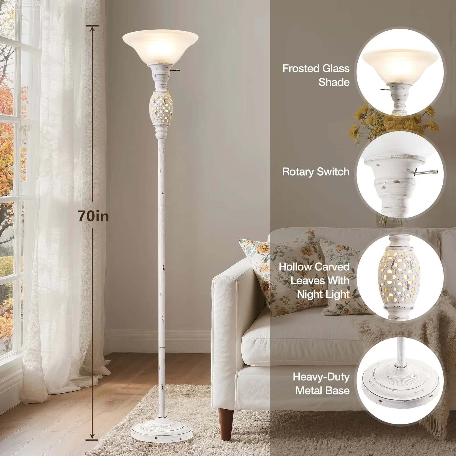 Floor Lamp Essential with LED, Energy Efficient - Metal White for Living Room, Home Model 15615E