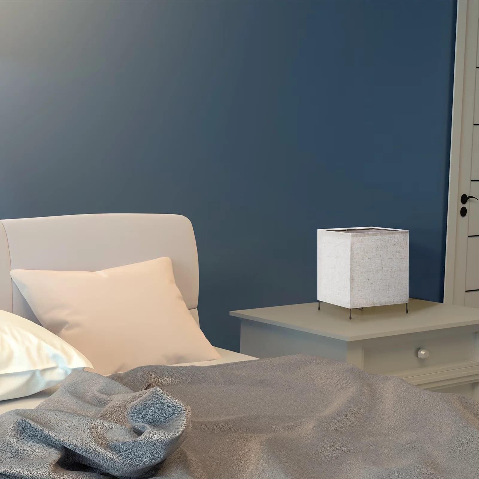 Sleek Lamp Set with E26 Socket, of 2 Square Fabric Table Lamps, Minimalist Cube Bedside Nightstand Lamps for Living Room, Bedroom - Model 8B67C6