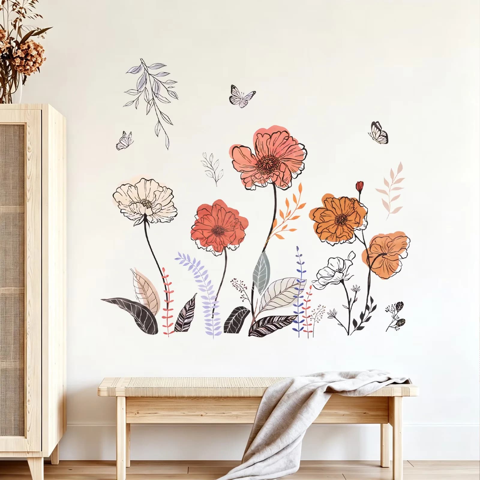 Stylish Wallpaper Wall Decals Wall Covering with Flexible, Art, Wildflower Floral Grass Peel and Stick - Pvc Multicolor Model 470869