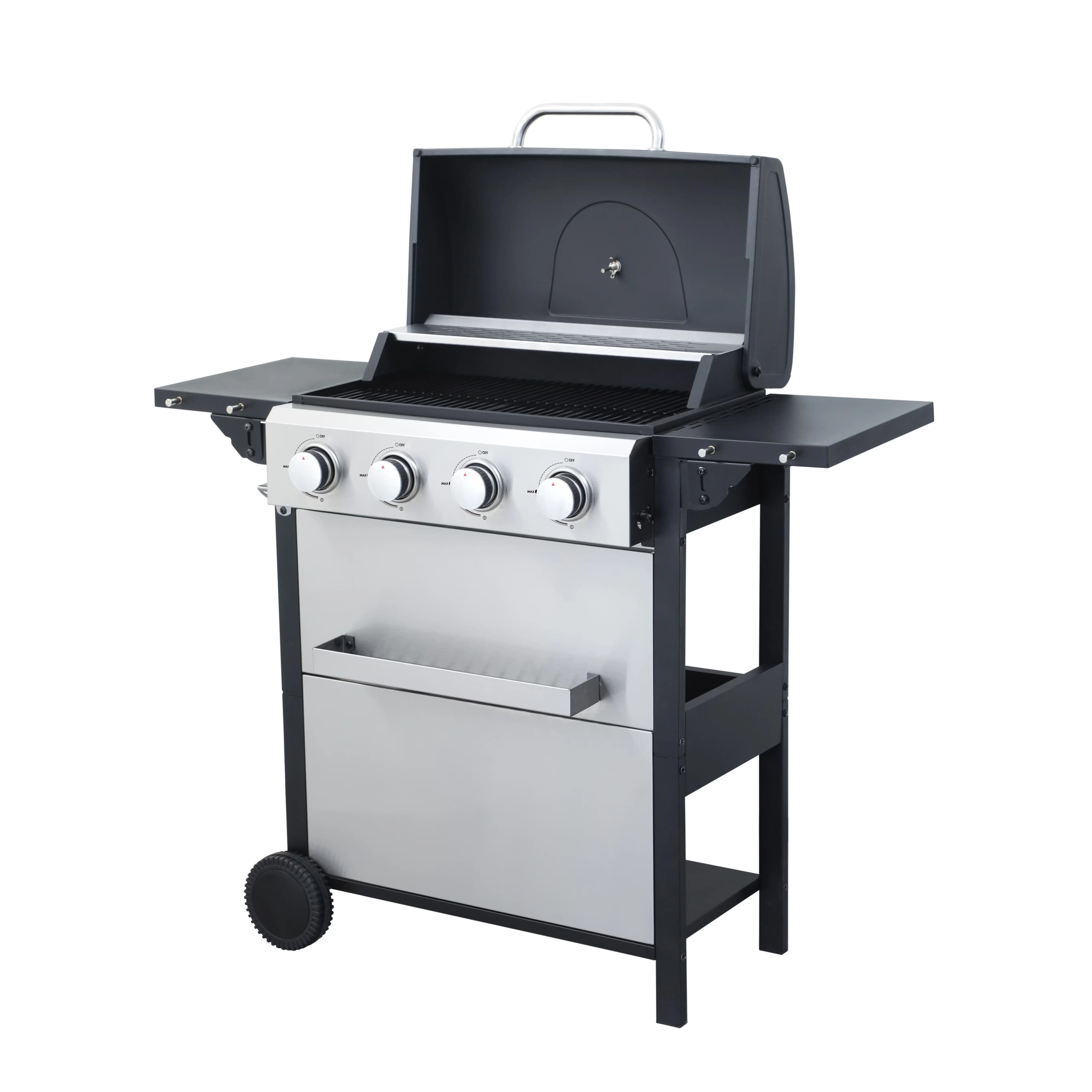 Gas Grill Efficient with 34200 BTU, Portable, 4-Burner Propane BBQ - Black Steel for Outdoor Model C73156