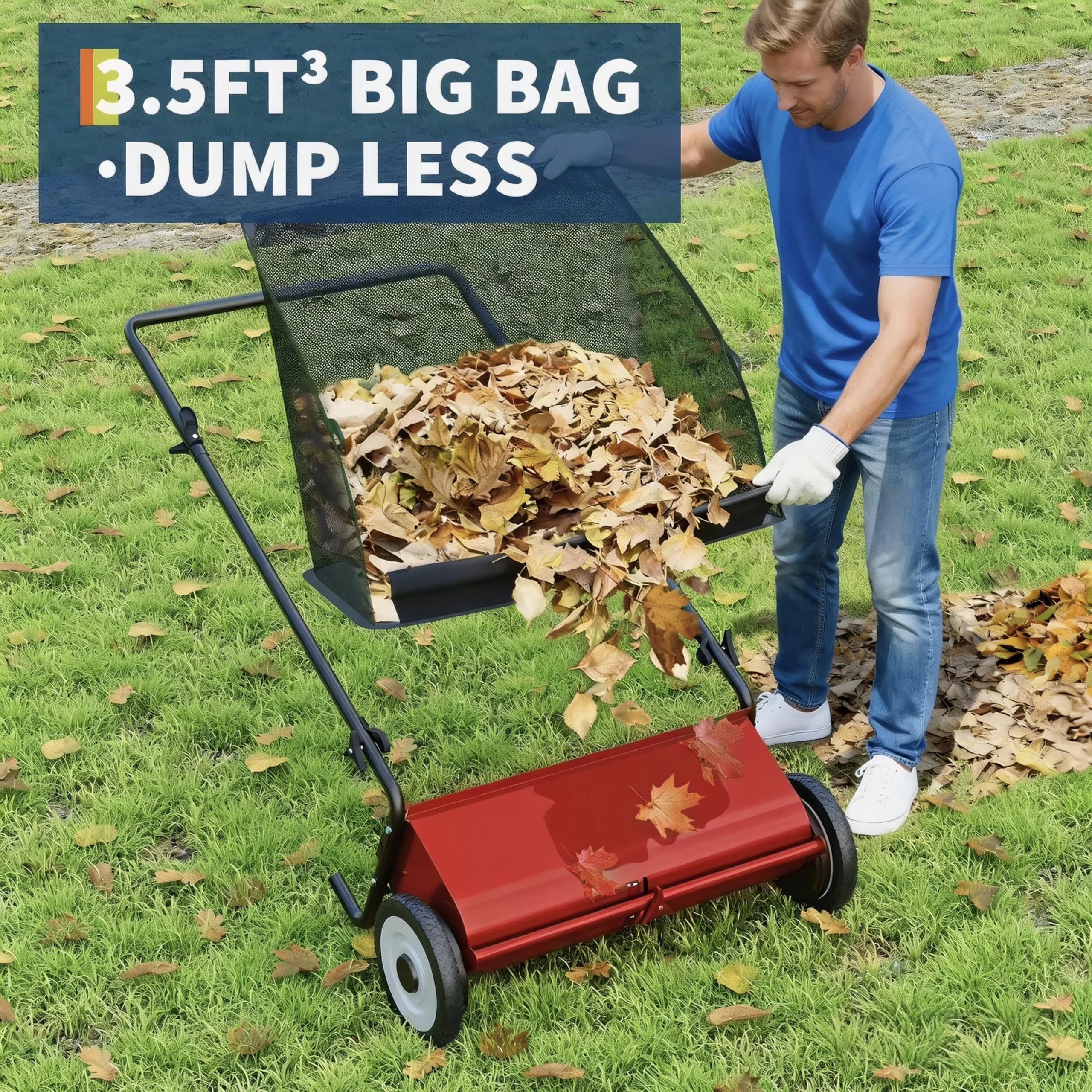 Leaf Blower Durable with 4 High-Speed Brushes, Heavy-Duty Steel Frame, Red - Model 5CAB28