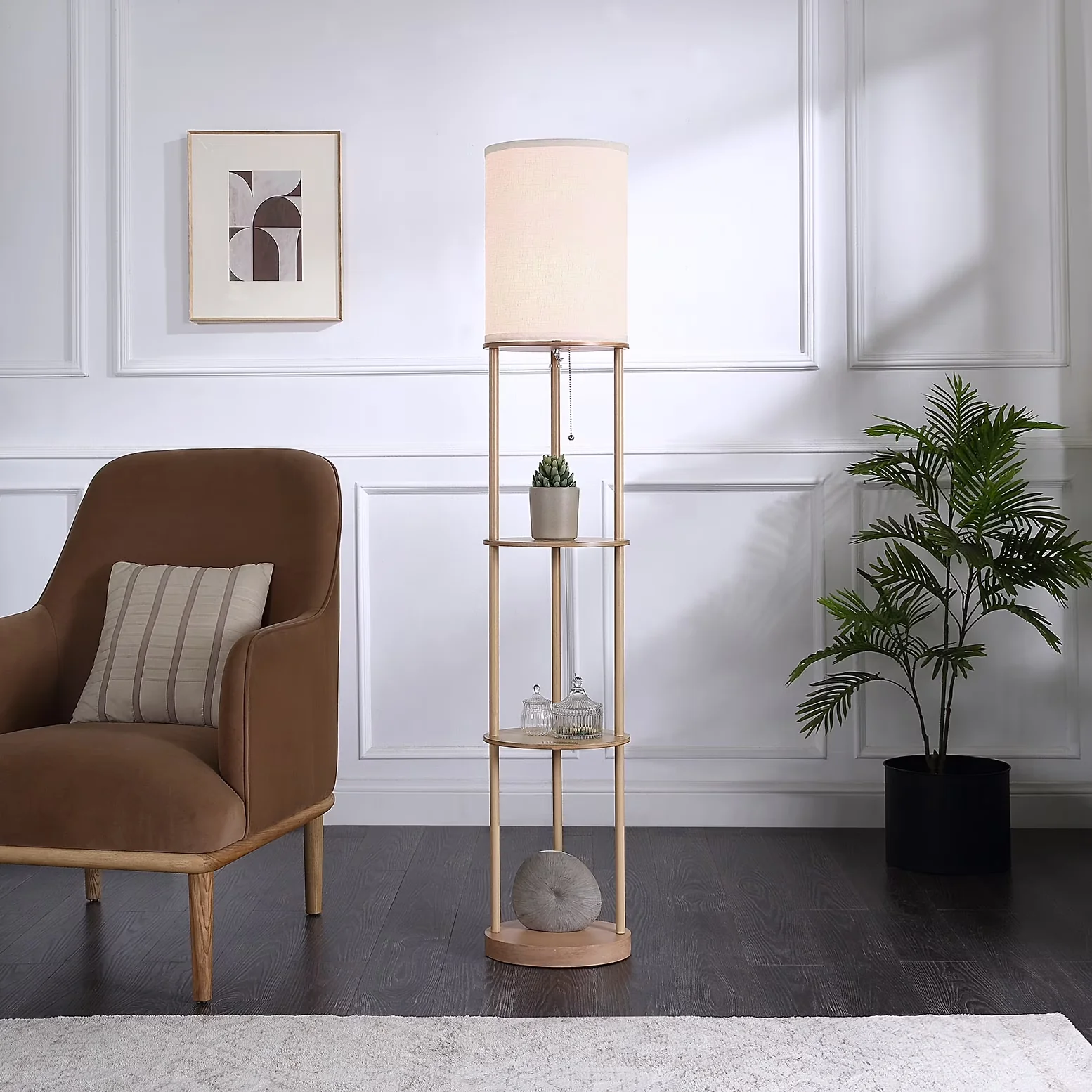Innovative Floor Lamp with LED, Adjustable Height, Shelf Lamps - Brown Abs & Iron Model A81313