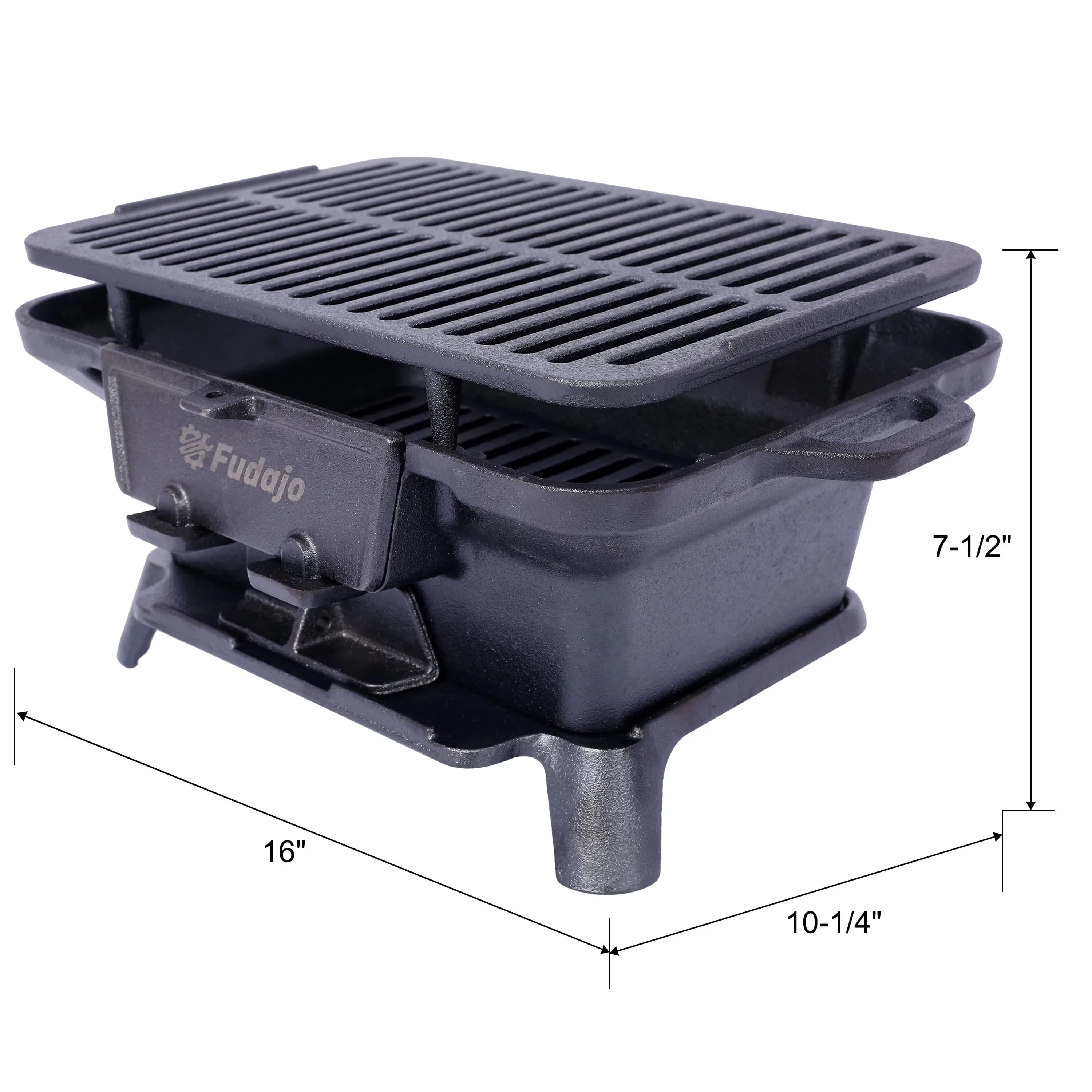 Charcoal Grill Efficient with Enameled, Portable BB, Portable and Tabletop Cast Iron Skillet - Iron Black Model 296C16