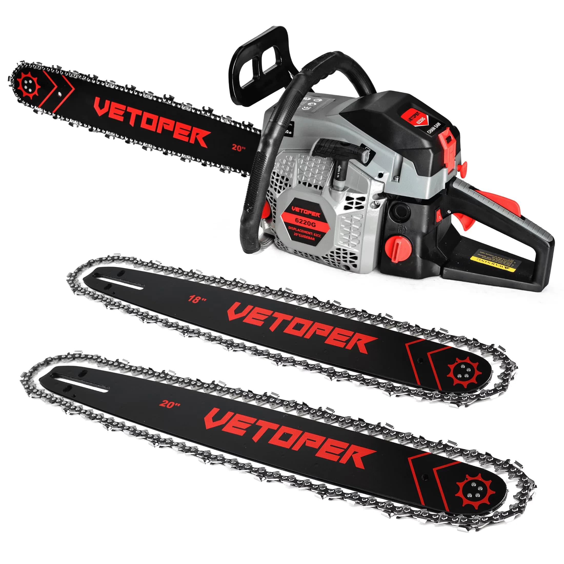 Sleek Chainsaw with Automatic Chain Oiler, Chain Brake, Two Bars (18in+20in) - Gray Model 75C7E0