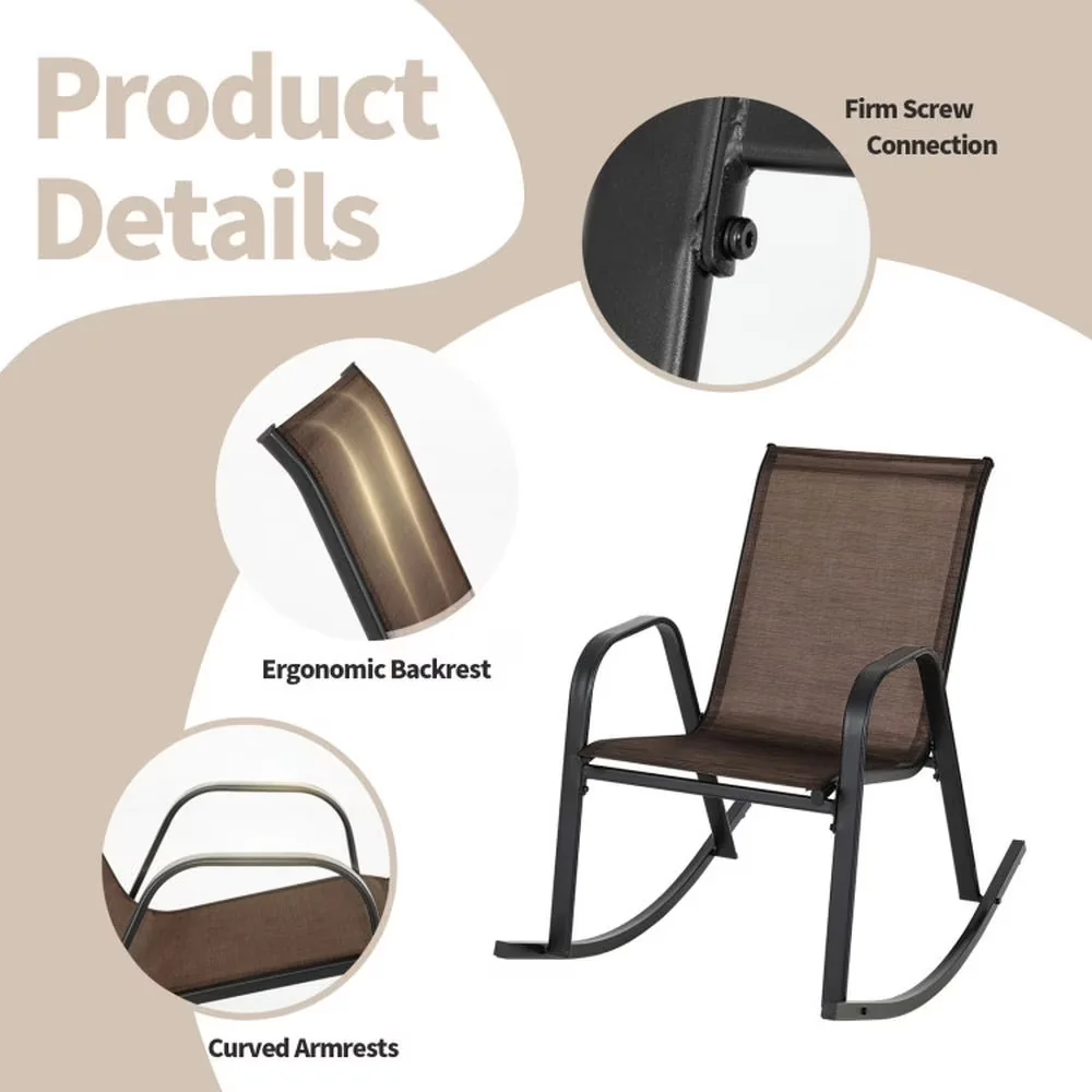 Innovative Patio Chair with Rust Resistant, Material:Fabric, Metal - Fabric, Metal Brown for Outdoor Model 183046