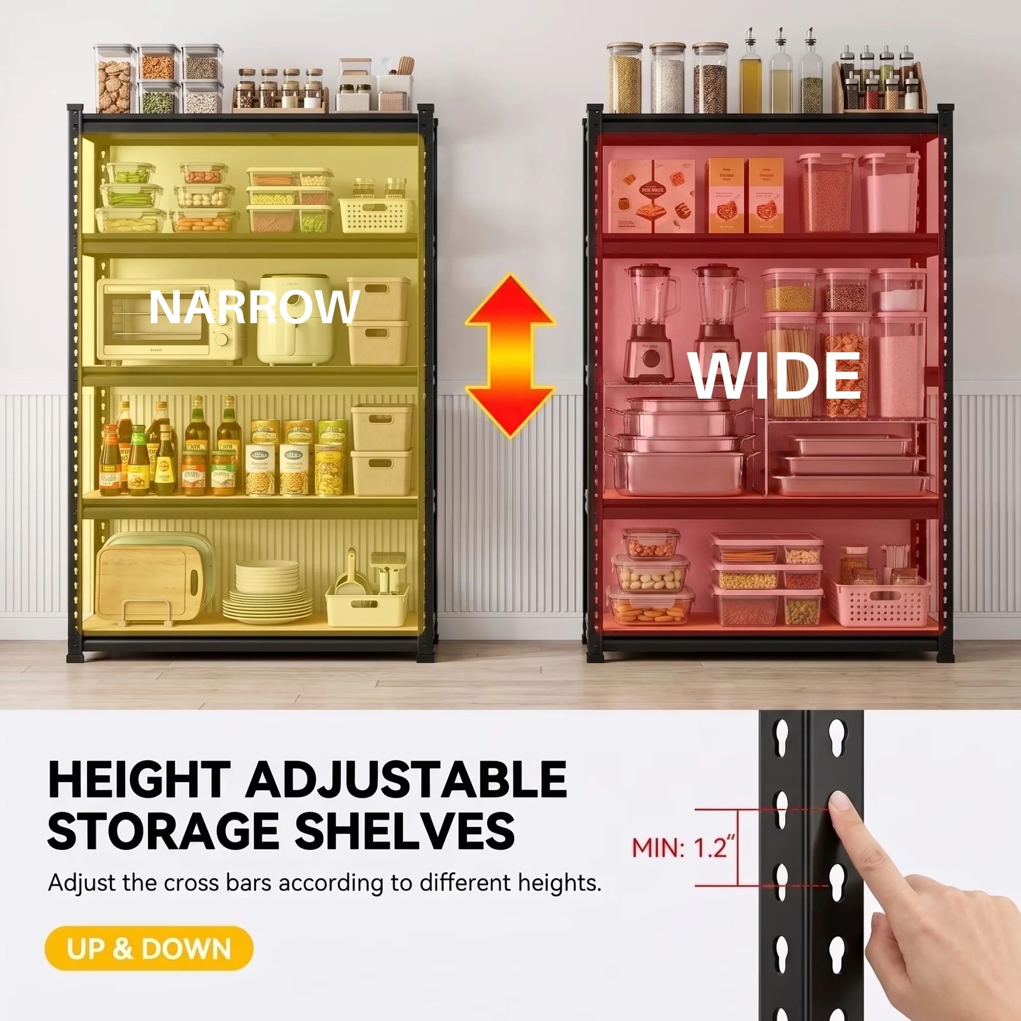 Sleek Garage Storage Supply with Adjustable - Black Metal, Mdf for Kitchen Model EF3D2D