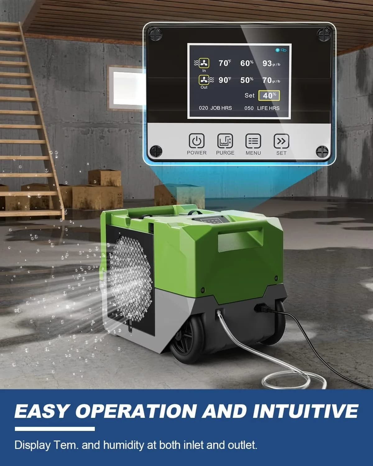 Innovative Dehumidifier with Built-In Pump, Energy Efficient, Up to 3000 Sq.Ft Industrial - Green Model C1CD40