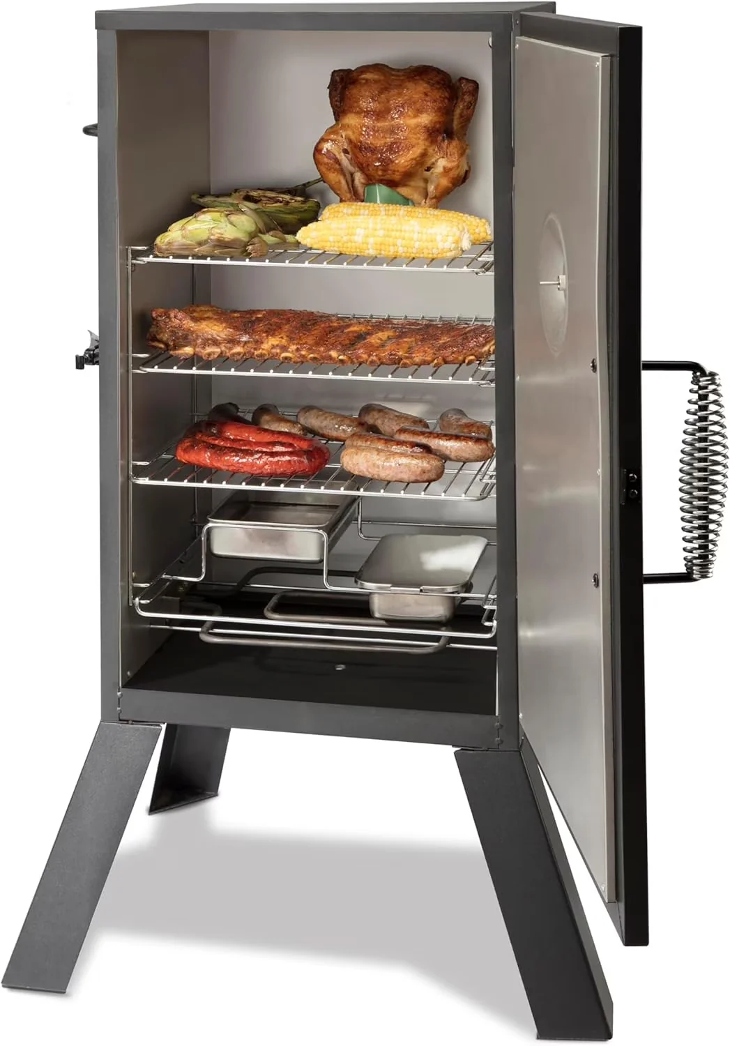Modern Smoker with Heat Thermometer, 30" Electric Outdoor, Black - Steel Silver Model 8F3866