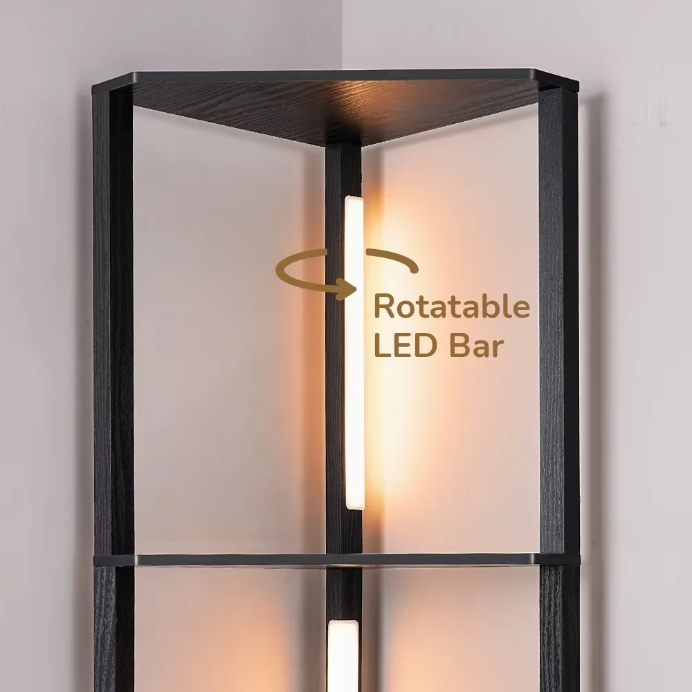 Floor Lamp Compact with LED, Farmhouse, Dimmable - Black Wood for Living Room, Bedroom Model DF1769
