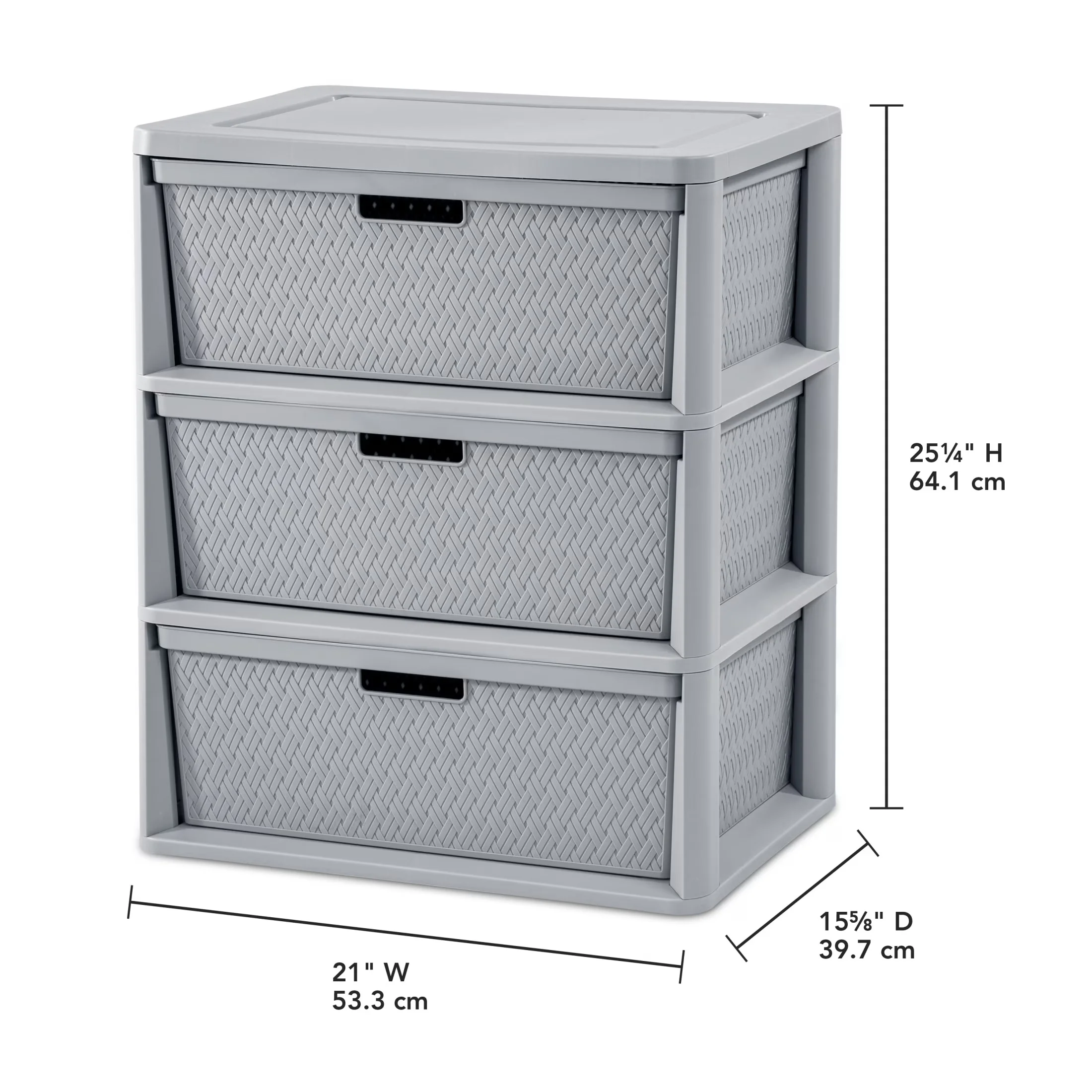 Garage Storage Supply Modern with Carrying Handles, Plastic Organizer, Wide 3 Drawer Tower - Gray Plastic Model 0F647B