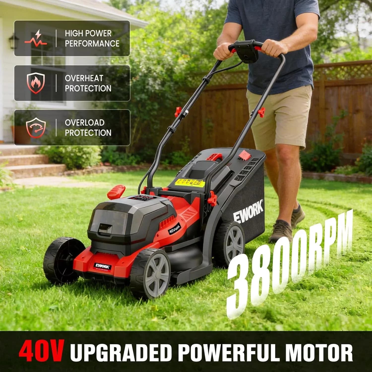 Essential Push Mower with Battery, 40V, Bagger - Red for Small - for Multiple Applications Model B17593