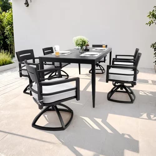 Patio Dining Set Innovative with Portable, Weatherproof, 7-Piece Aluminum - Aluminum Black Model 950275